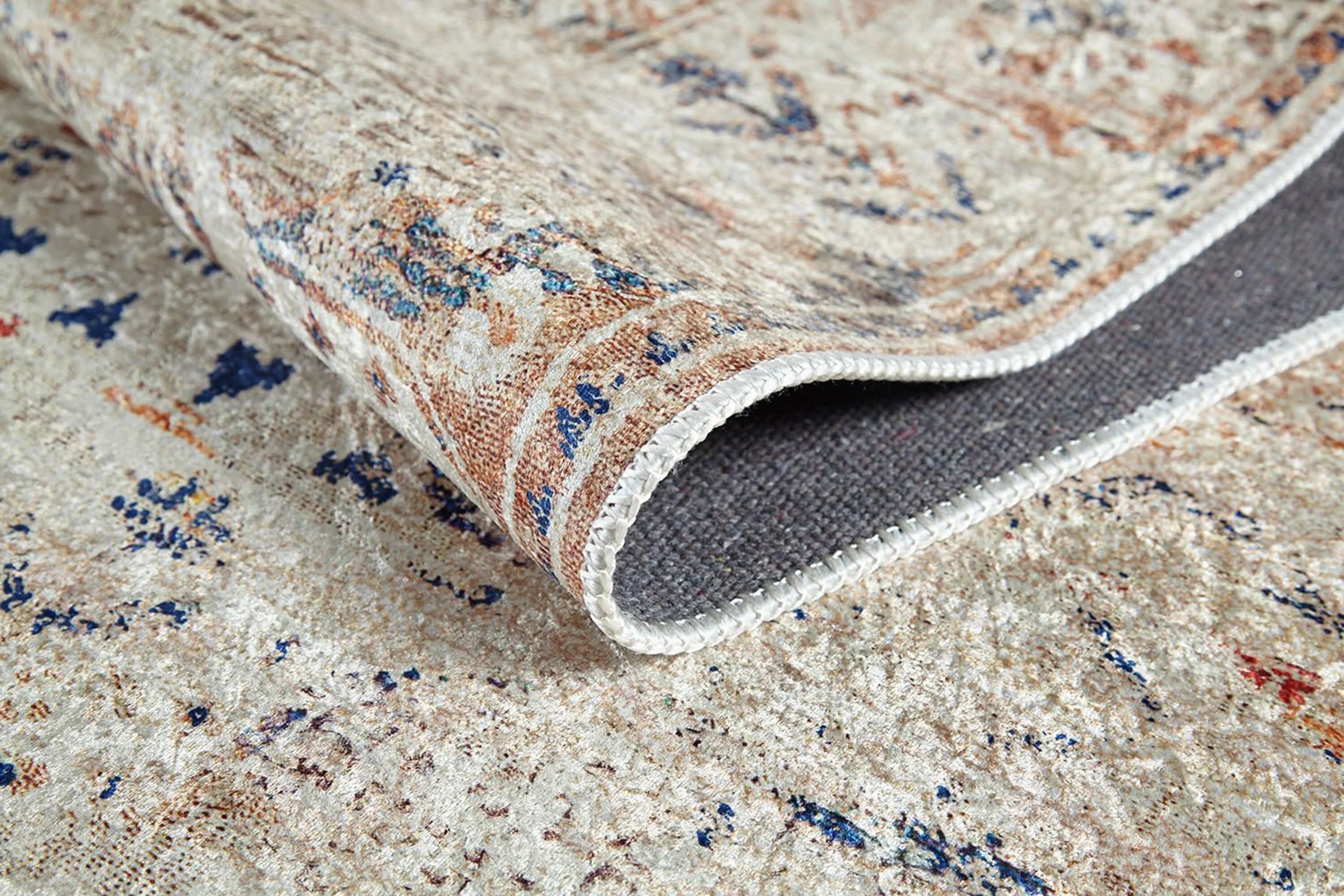 Bej Mavi Turuncu Modern Vintage Halı-Pera Halı