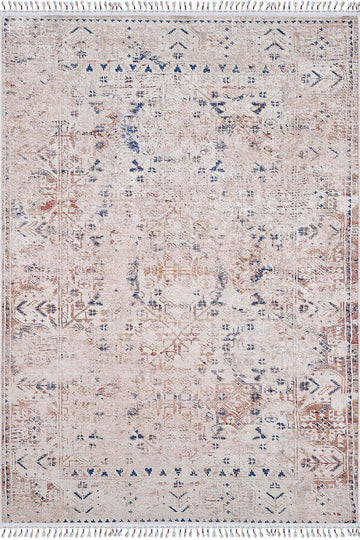 Bej Mavi Turuncu Modern Vintage Halı-Pera Halı