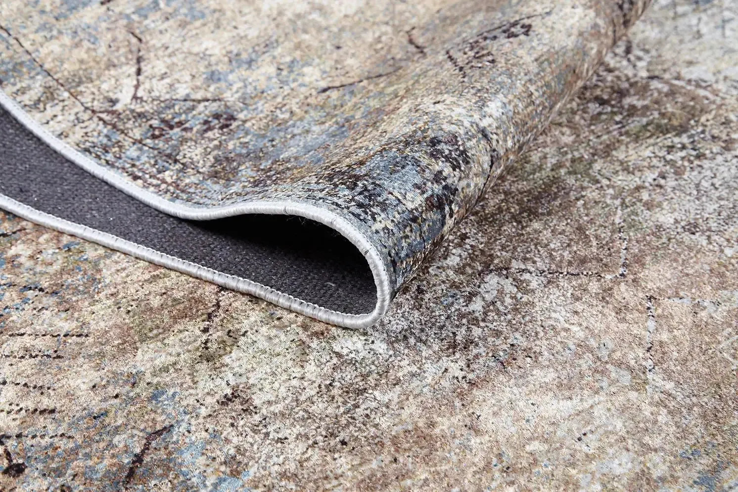 Bej Mavi ve Kahve Geometrik Halı-Pera Halı