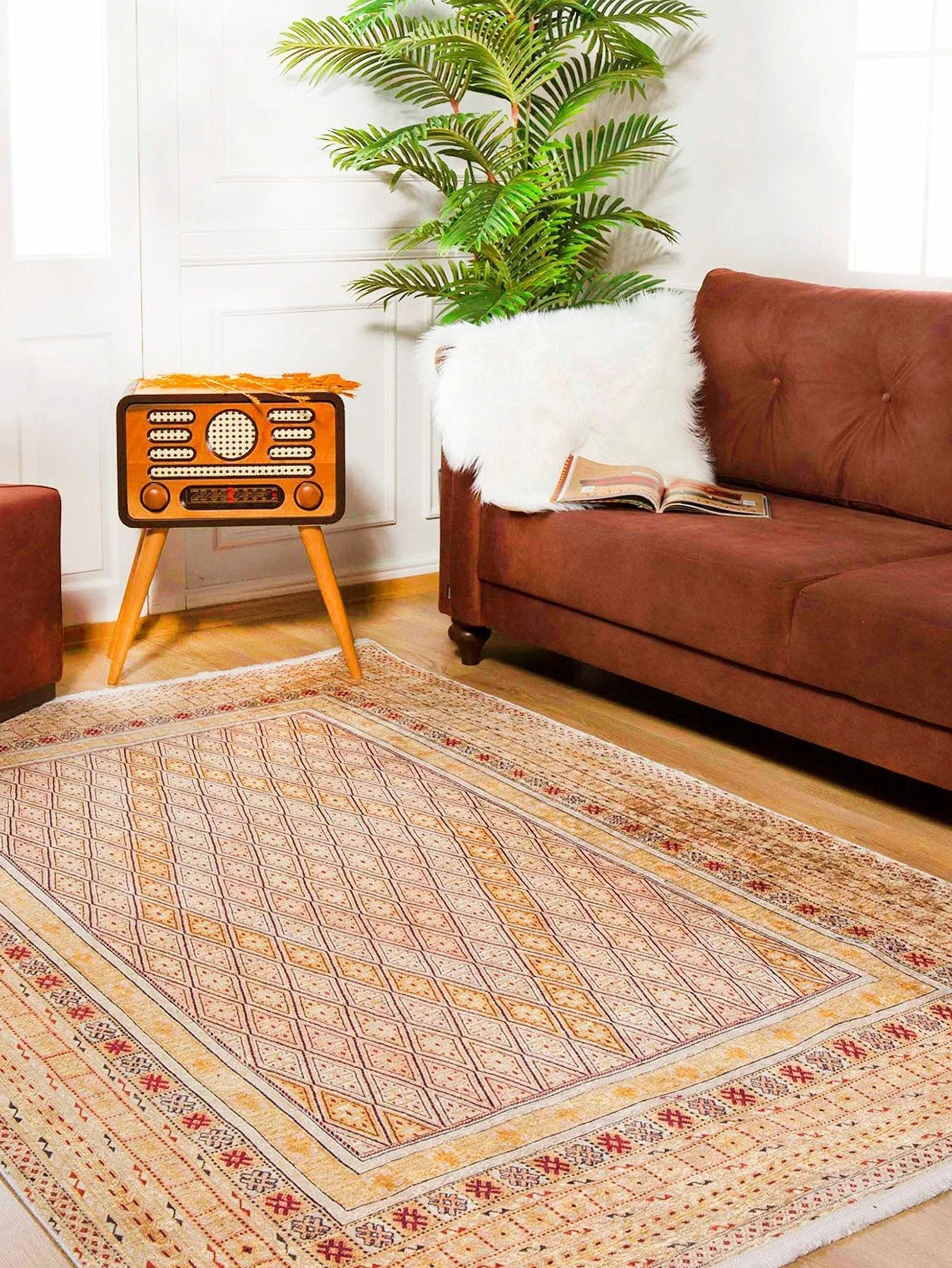 Bej Pastel Sarı Anadolu Kilim Halı-Pera Halı