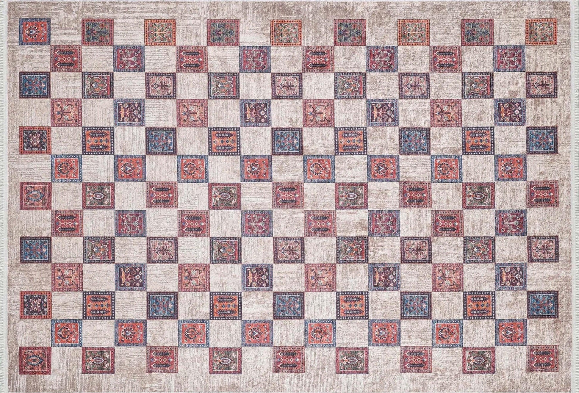 Bej Pembe Gri Geometrik Desenli Halı-Pera Halı