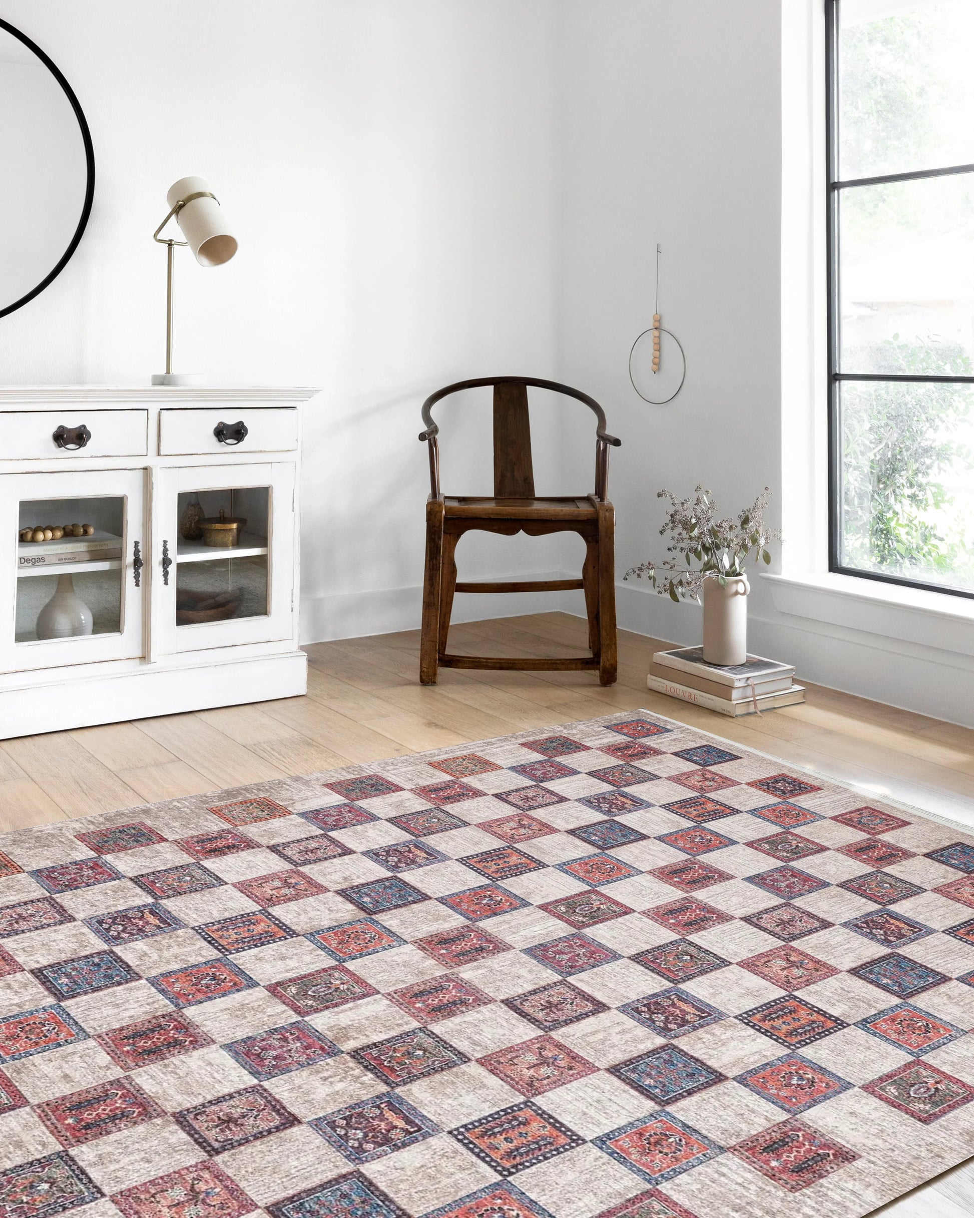 Bej Pembe Gri Geometrik Desenli Halı-Pera Halı