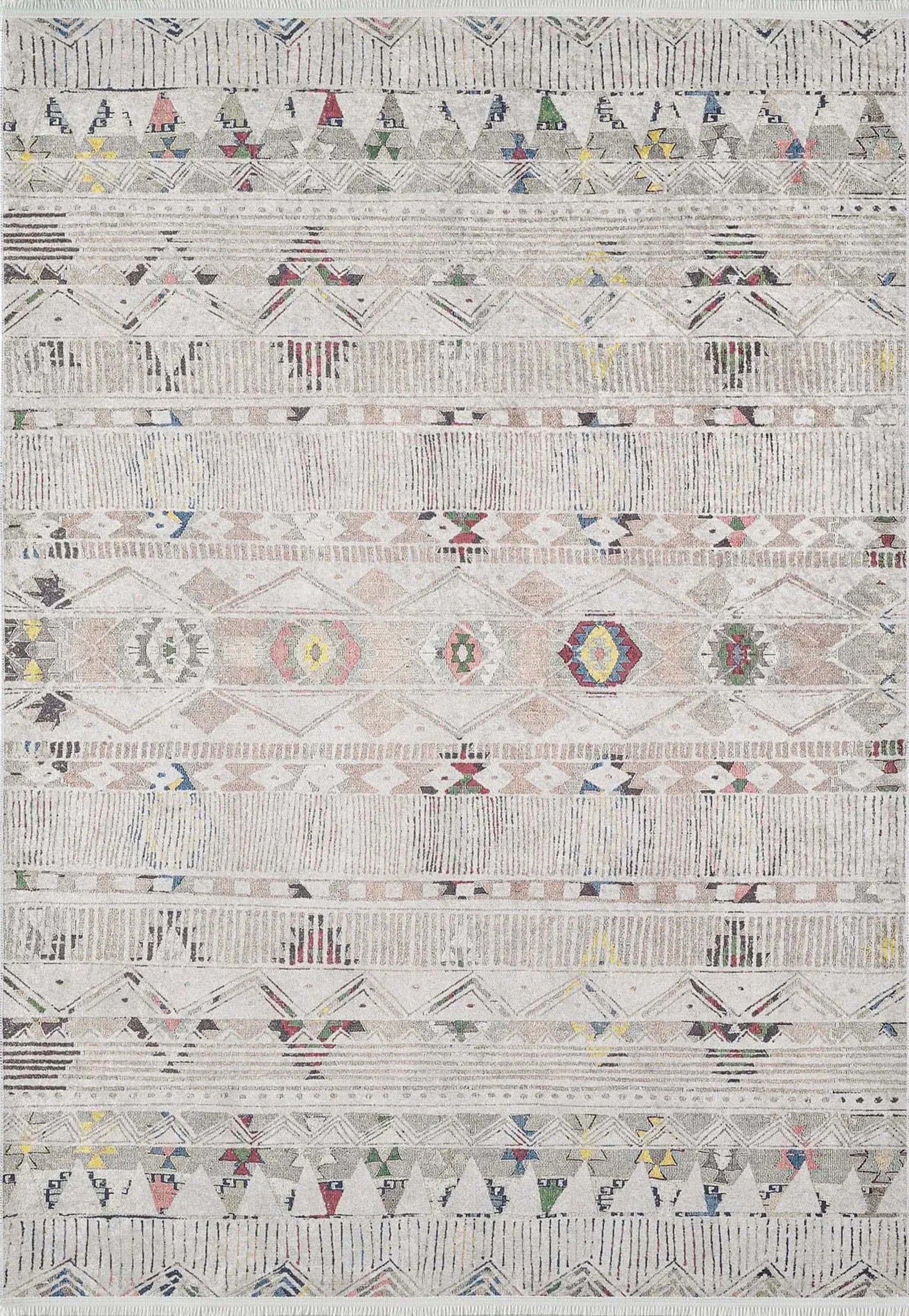 Bej Renkli Motifli Bohem Halı-Pera Halı