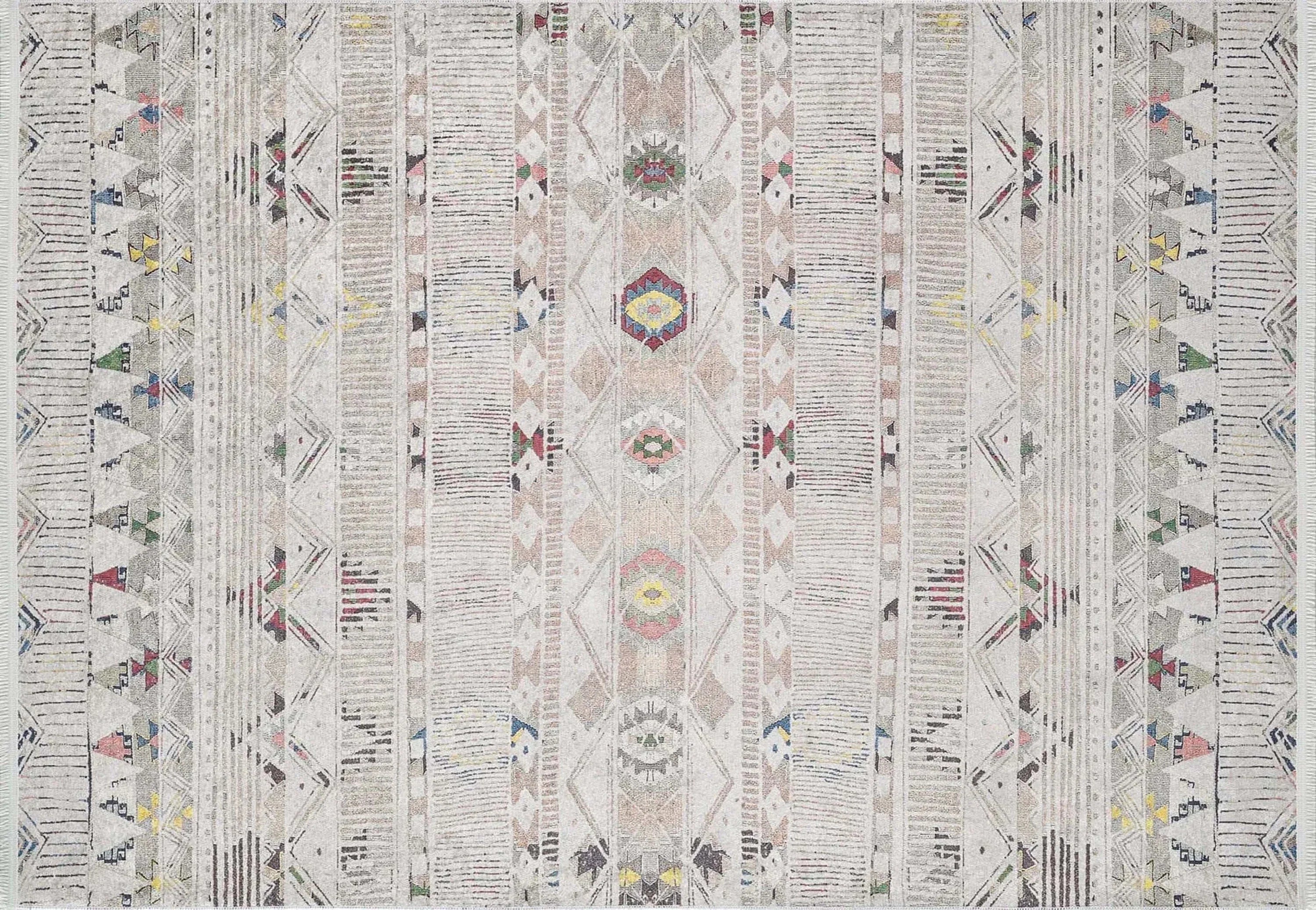 Bej Renkli Motifli Bohem Halı-Pera Halı