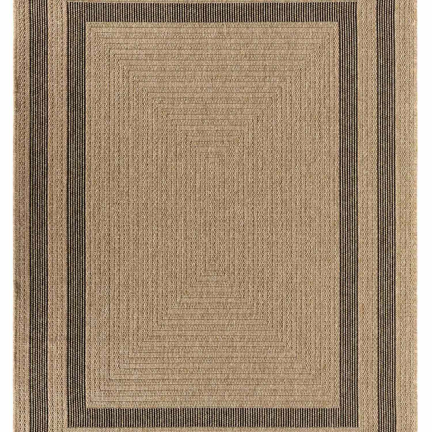 Bej Siyah Dikdörtgen Desenli Modern Halı-Pera Halı