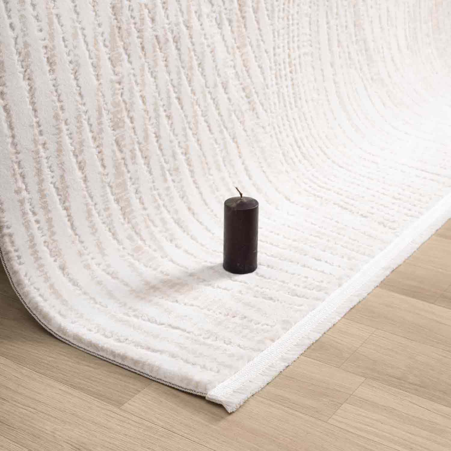 Bej Ton Sür Ton Kabartmalı Zikzak Çizgili Halı-Pera Halı