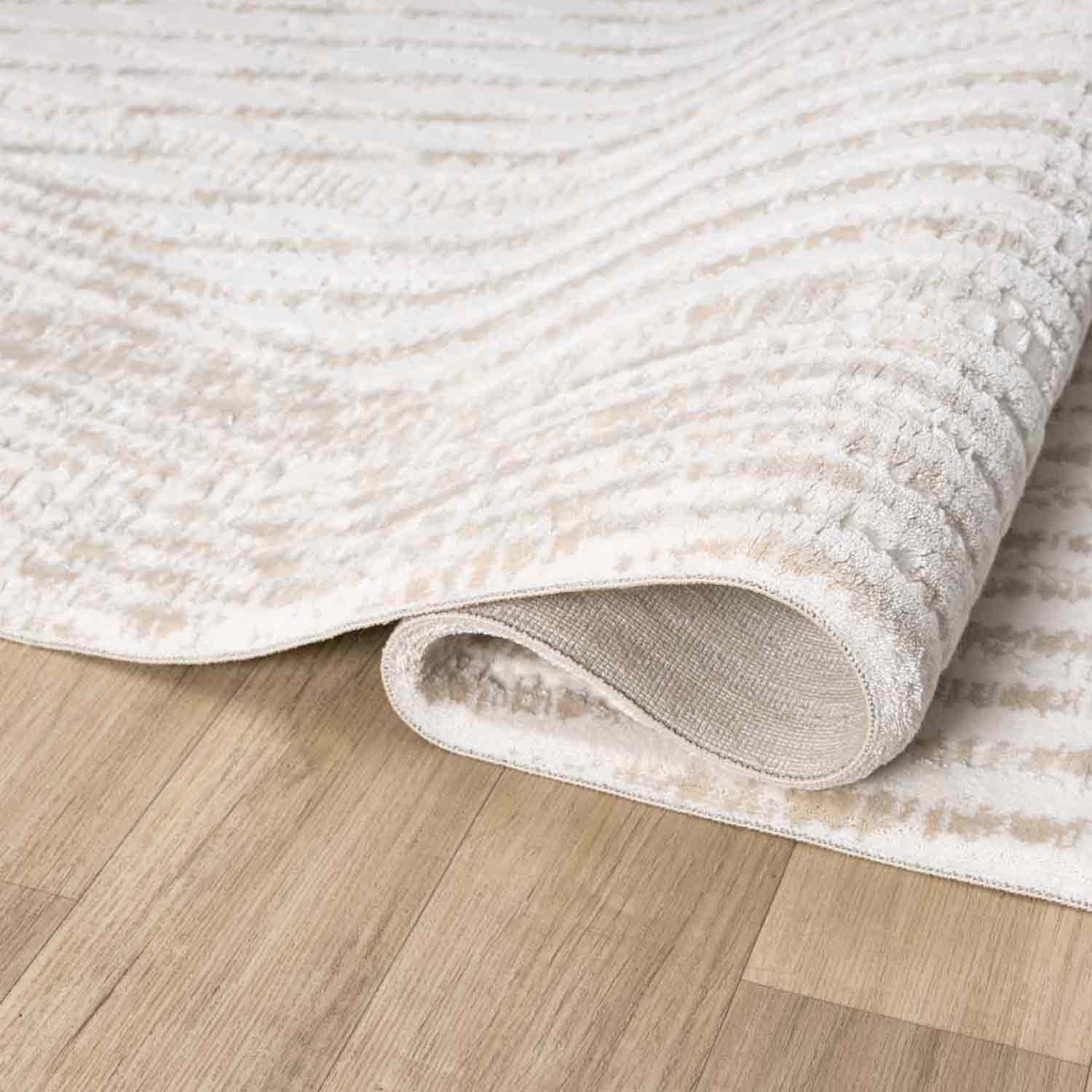 Bej Ton Sür Ton Kabartmalı Zikzak Çizgili Halı-Pera Halı