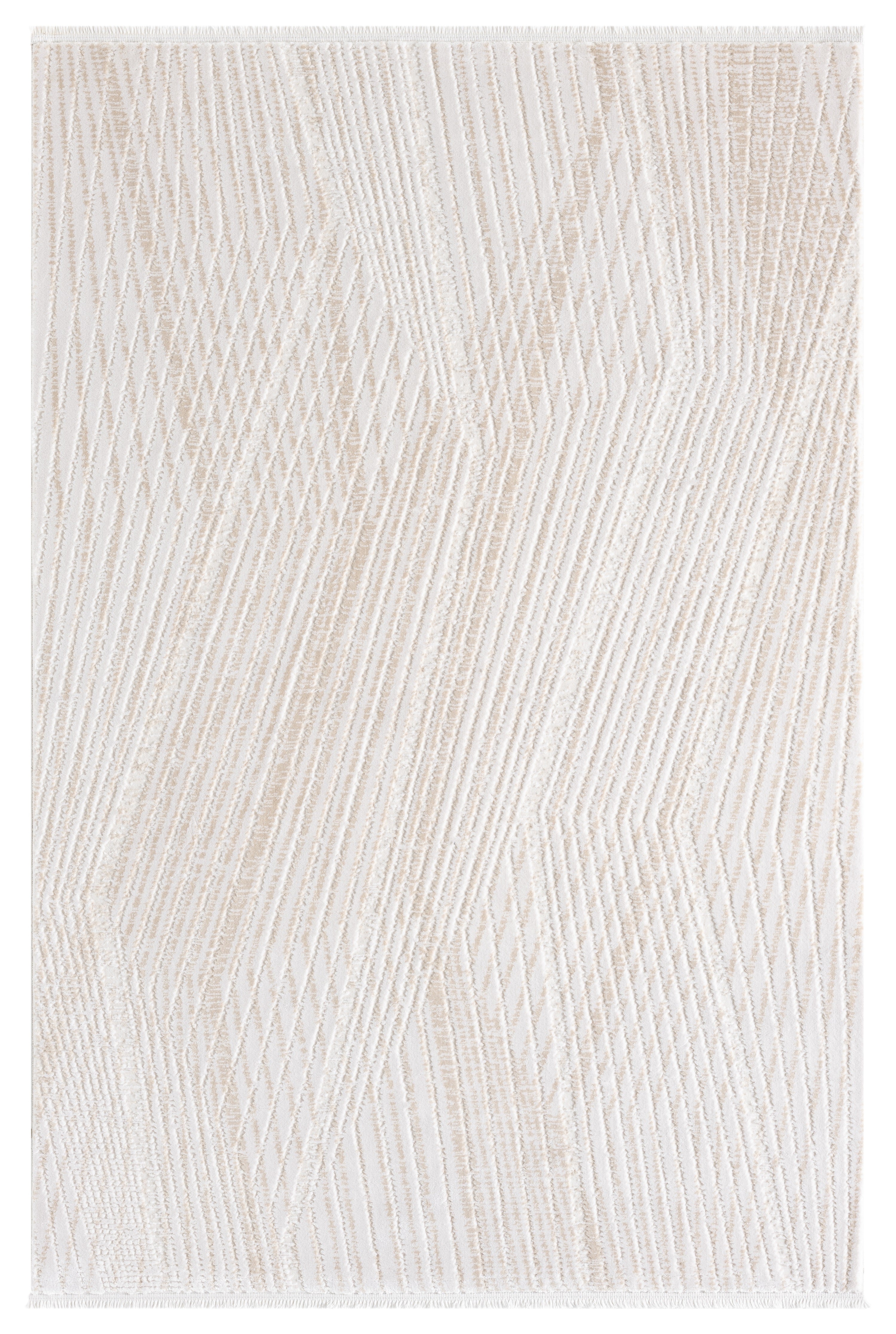 Bej Ton Sür Ton Kabartmalı Zikzak Çizgili Halı-Pera Halı