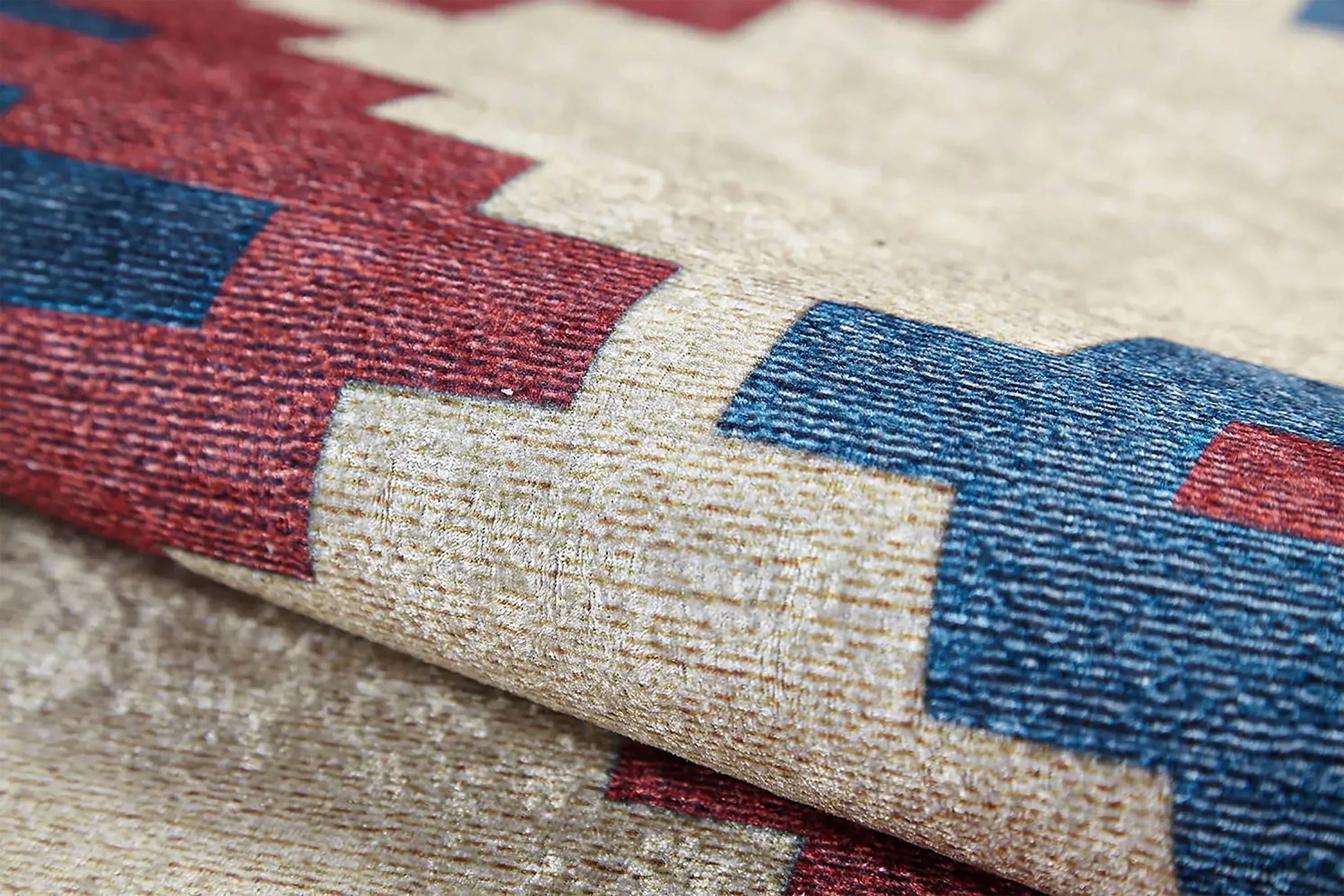 Bej Zeminli Çok Renkli Etnik Desenli Bohem Tarzı Kilim Halı-Pera Halı