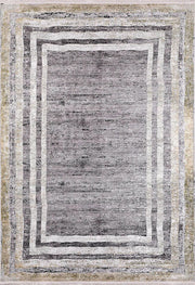 Bej ve Haki Çizgili Bordürlü Füme ve Gri Modern Eskitme Halı-Pera Halı