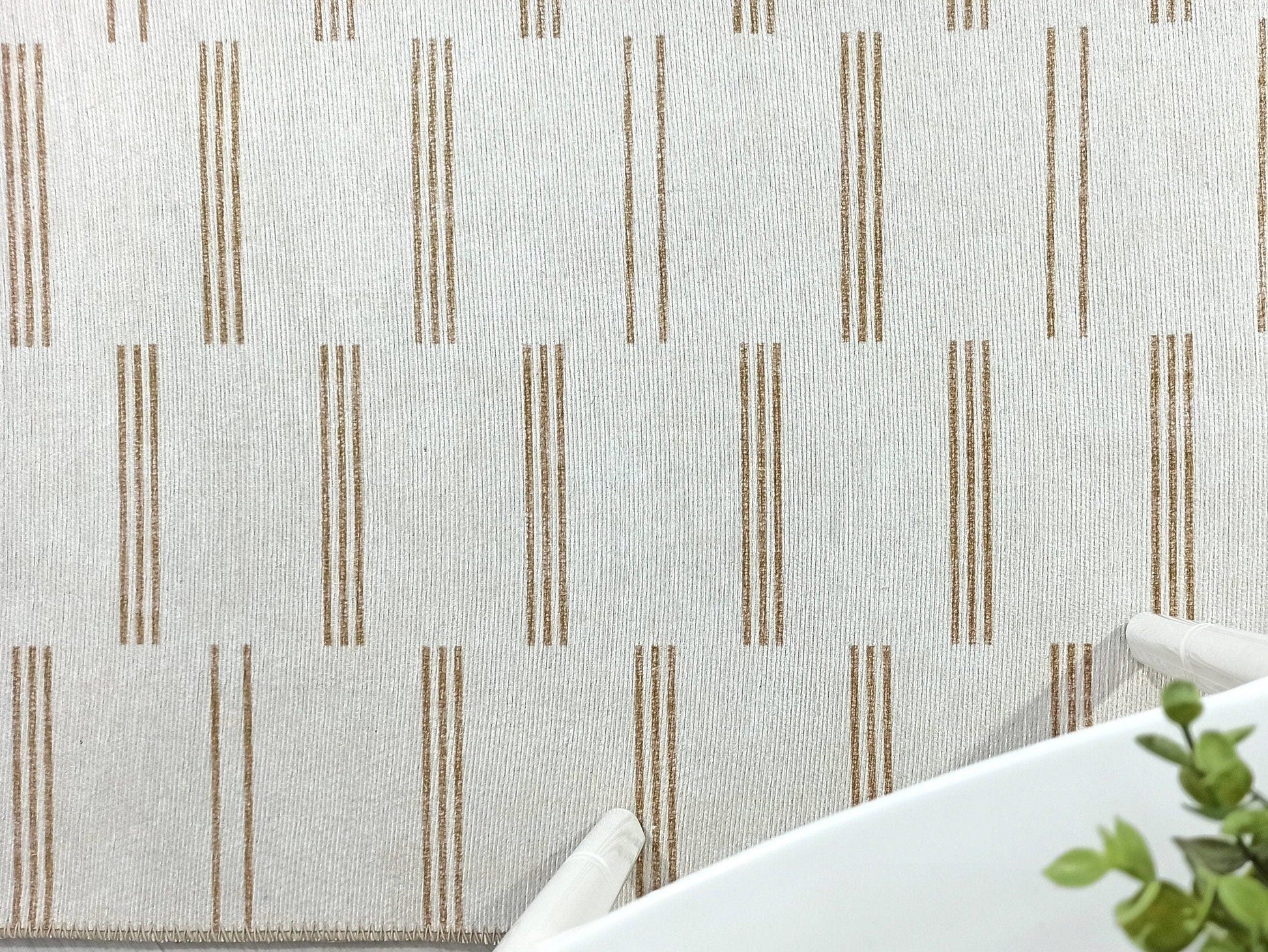 Bej ve Kahverengi Çizgili Nötr Vintage Halı-Pera Halı