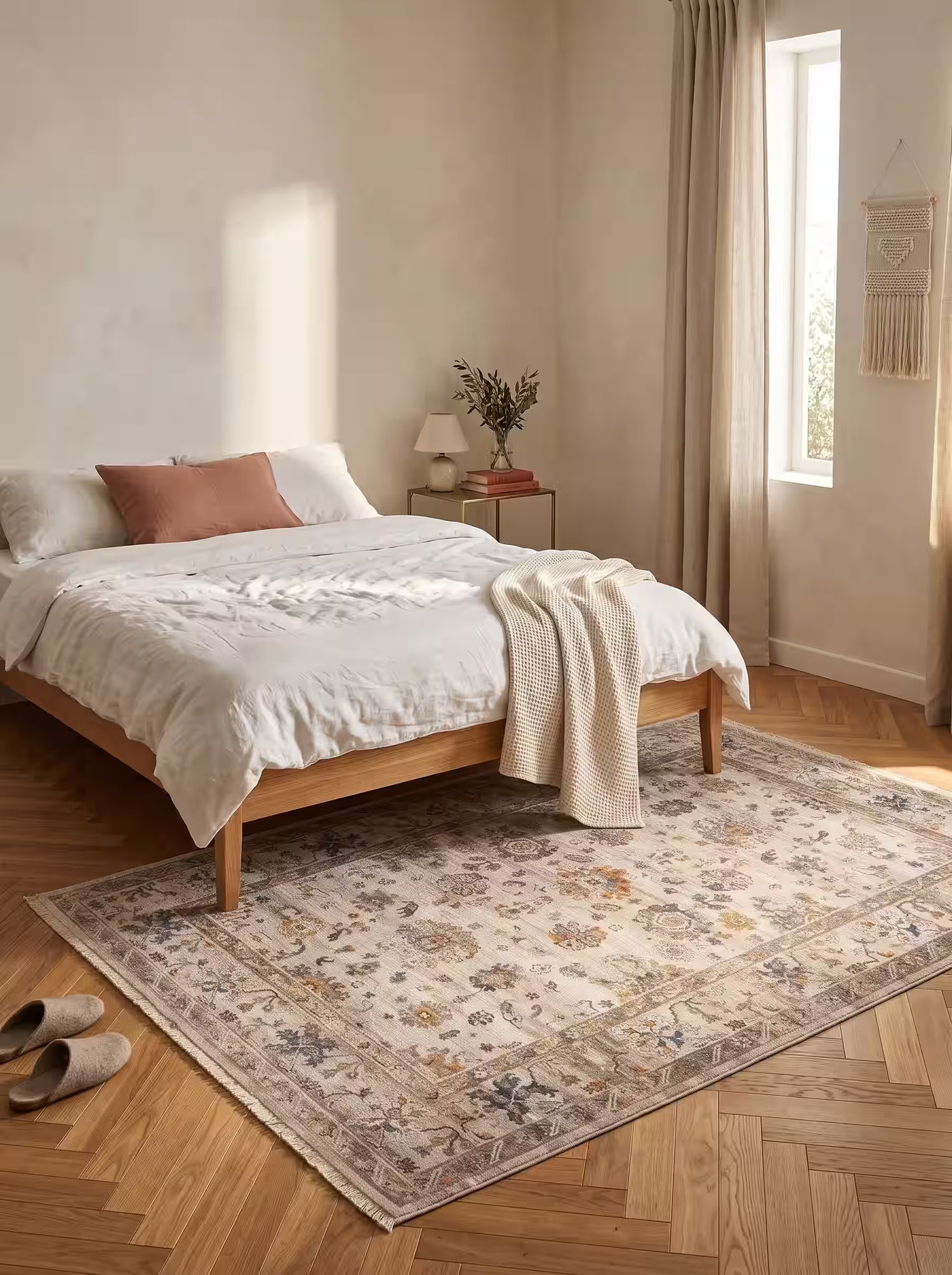 Bej Kahve Soyut Eskitme Desenli Uşak Halı - NS0253KA - Pera Halı