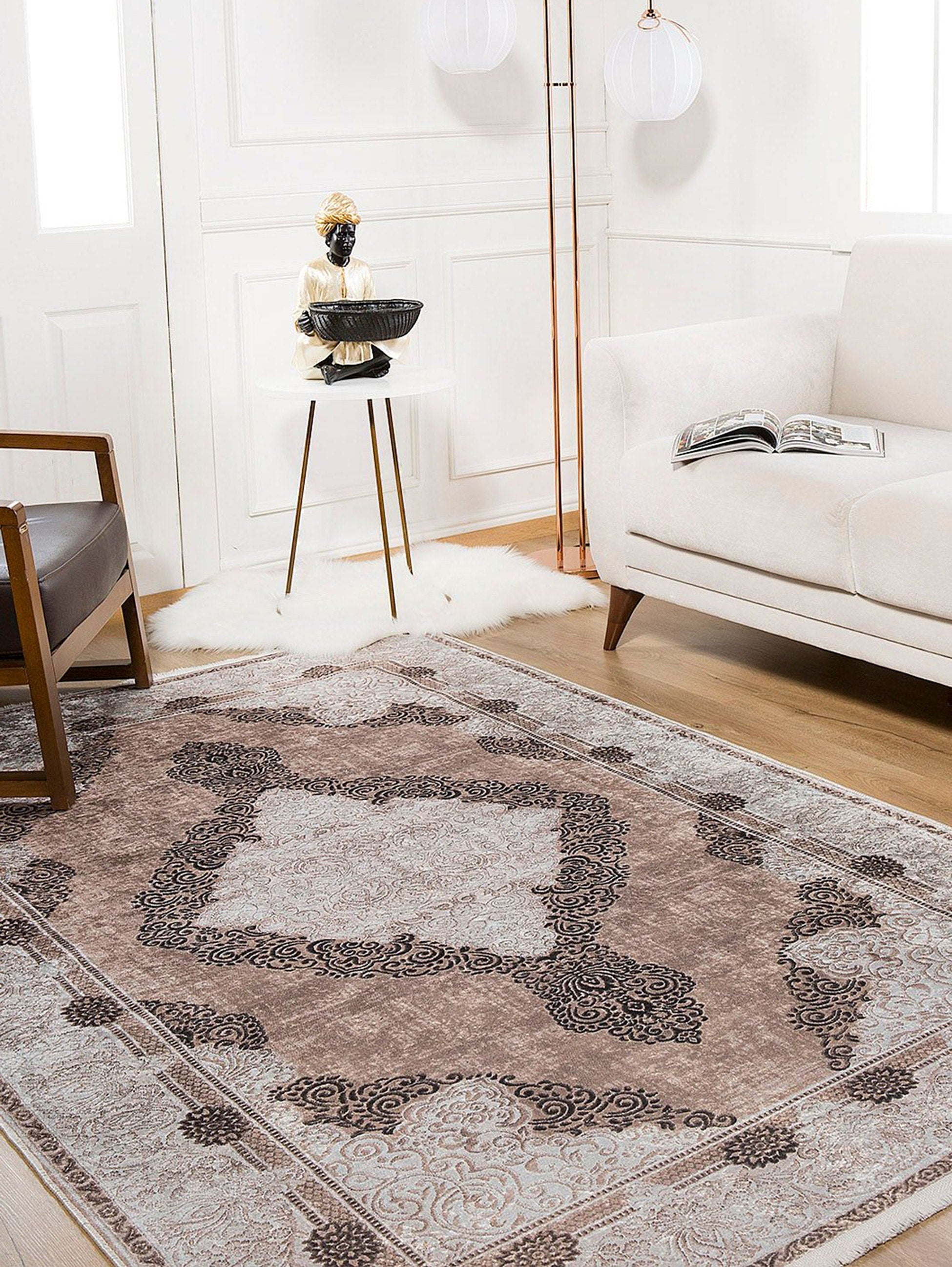 Bej Pembe Eskitme Kahverengi Kilim Halı - Pera Halı