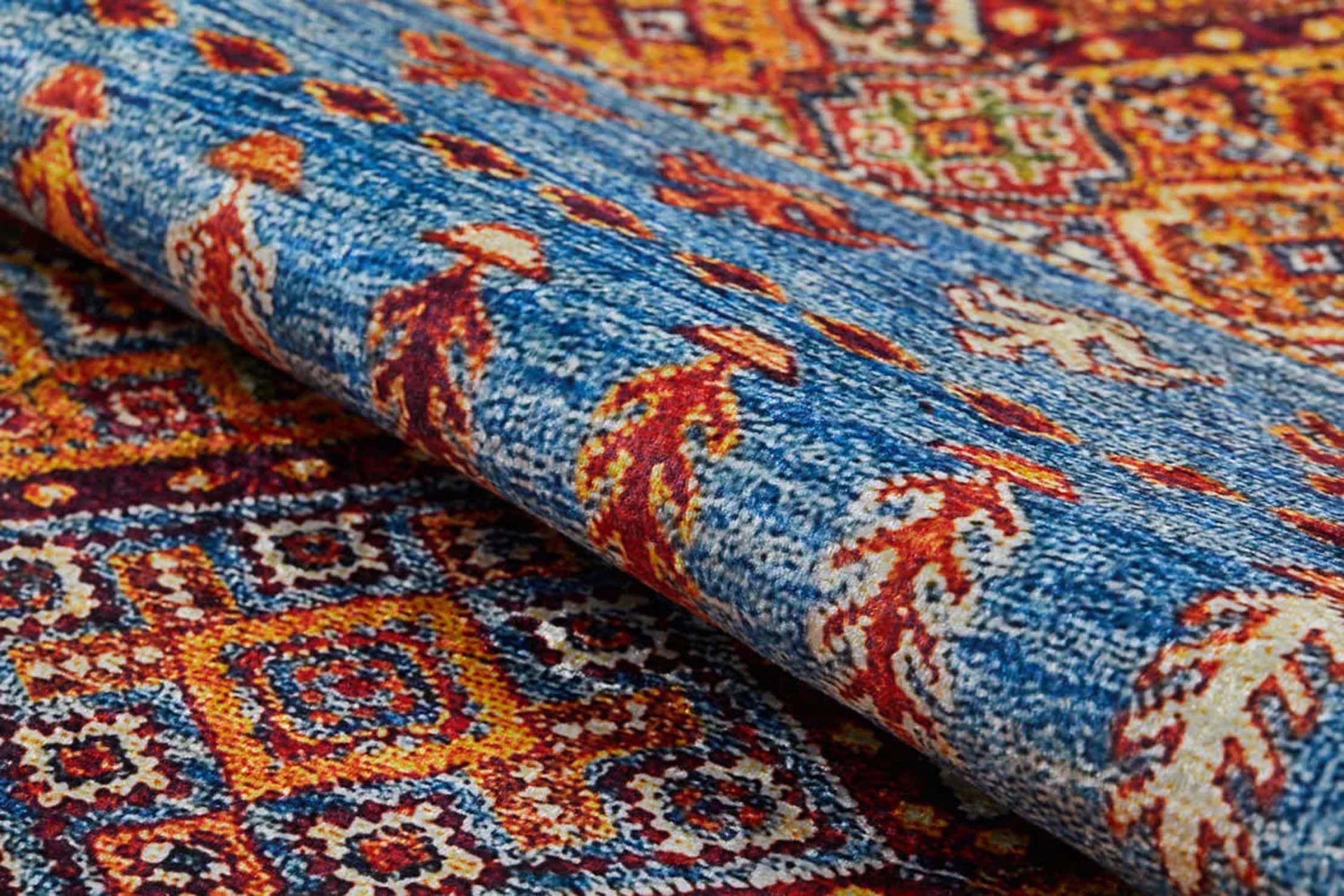 Turuncu Mavi Geometrik Desenli Anadolu Kilim Halı - Pera Halı