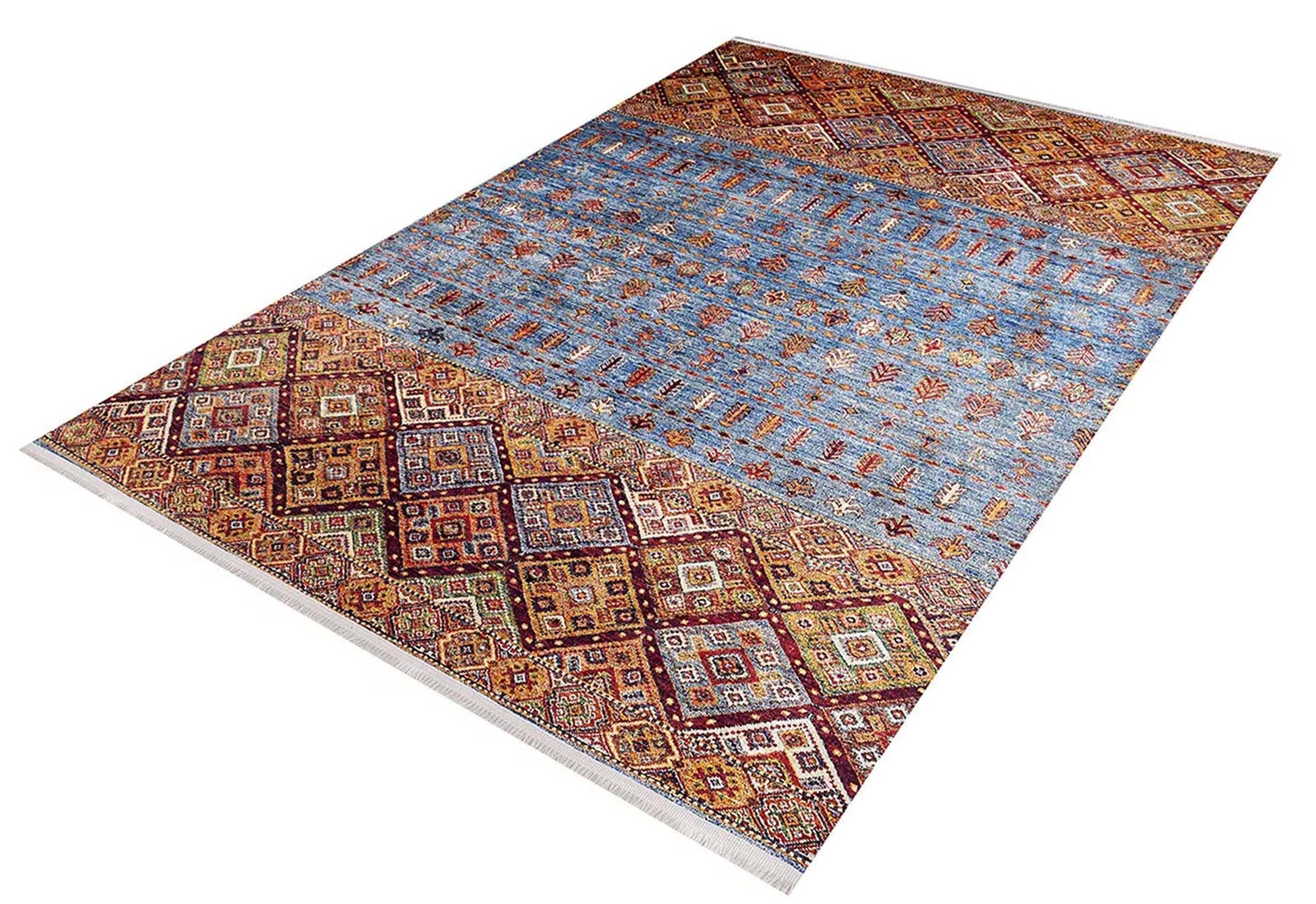 Turuncu Mavi Geometrik Desenli Anadolu Kilim Halı - Pera Halı