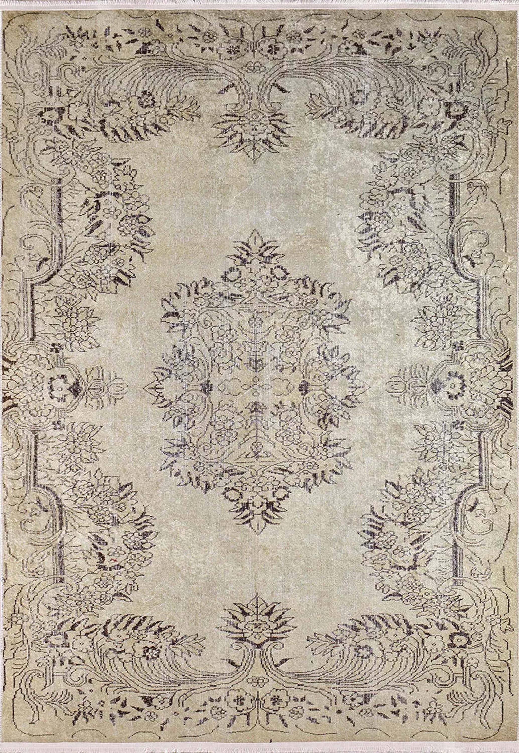 Vintage Eskitme Tarzı Madalyon Desenli Bej Halı - Pera Halı