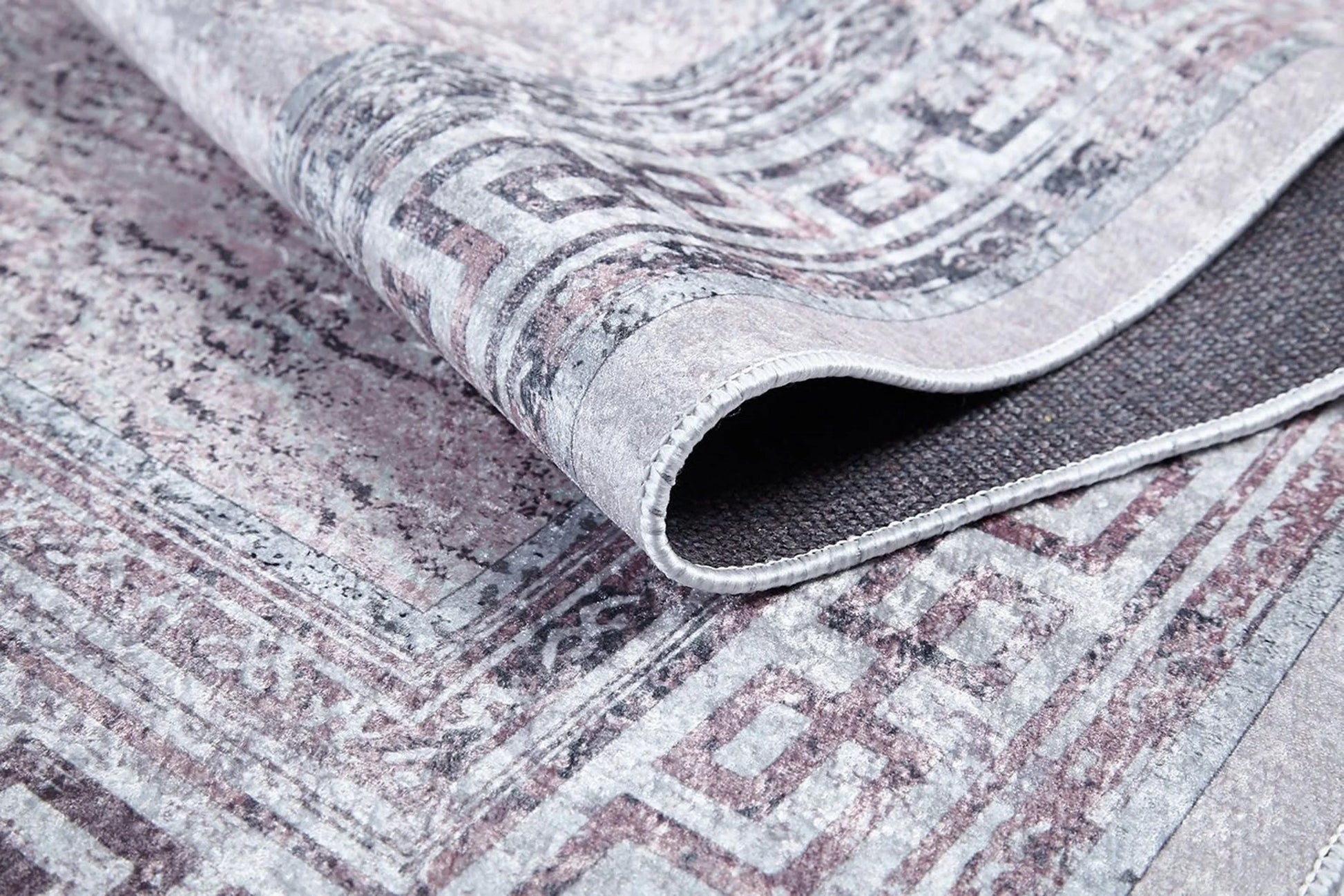 Beyaz Açık Pembe Gri Geometrik Desenli Halı-Pera Halı