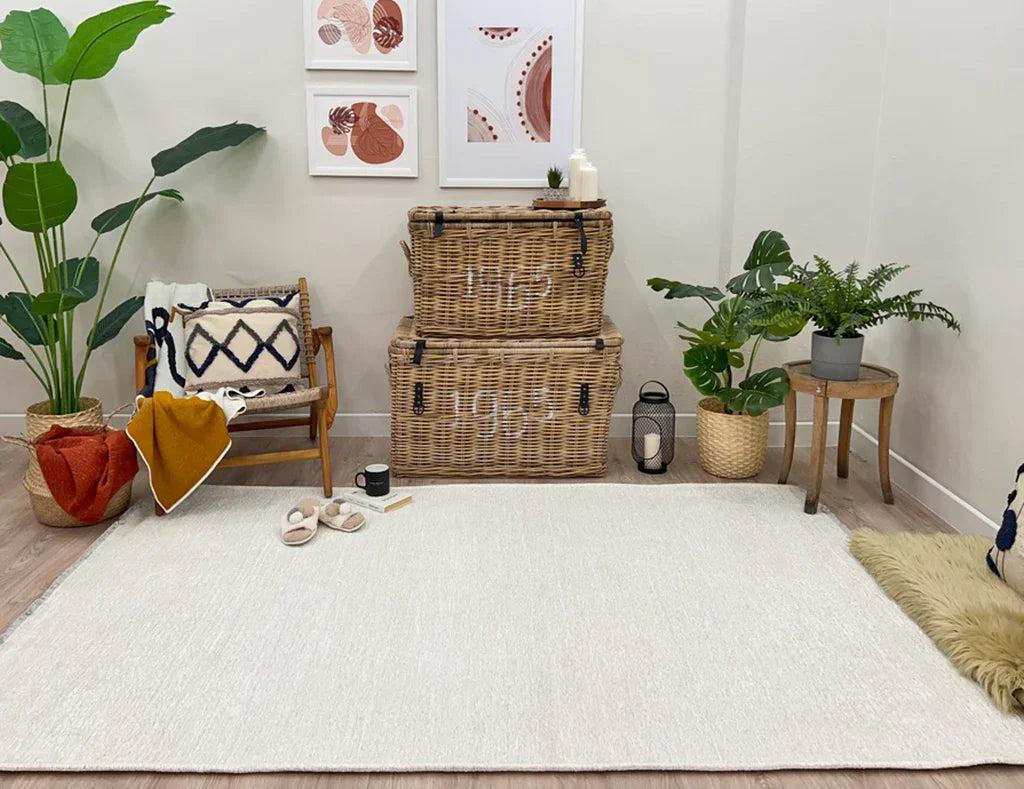 Beyaz Bej Modern Düz Yıkanabilir Antibakteriyel Halı-Pera Halı