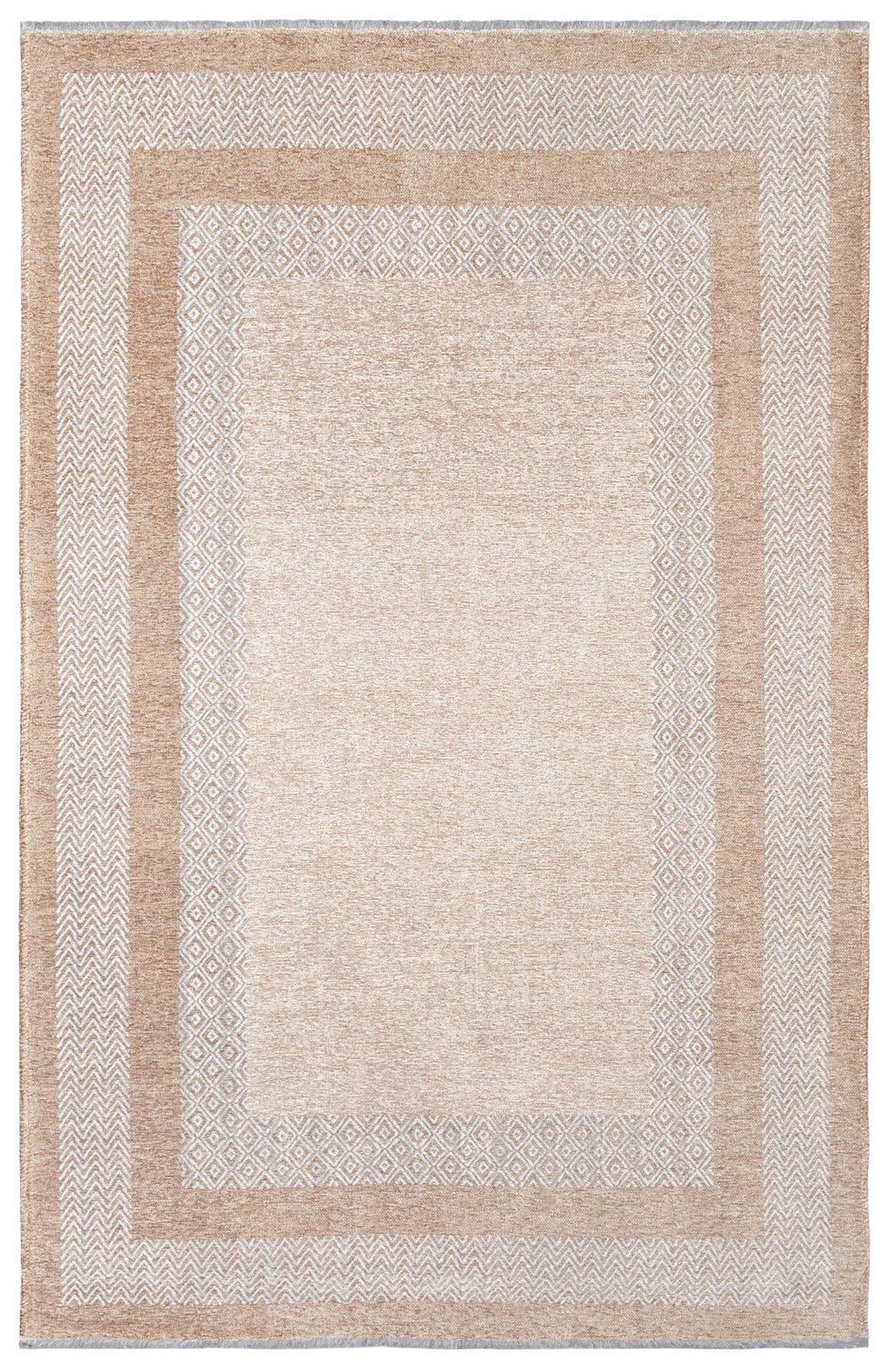 Beyaz Bej Modern Yıkanabilir Antibakteriyel Salon Halısı-Pera Halı