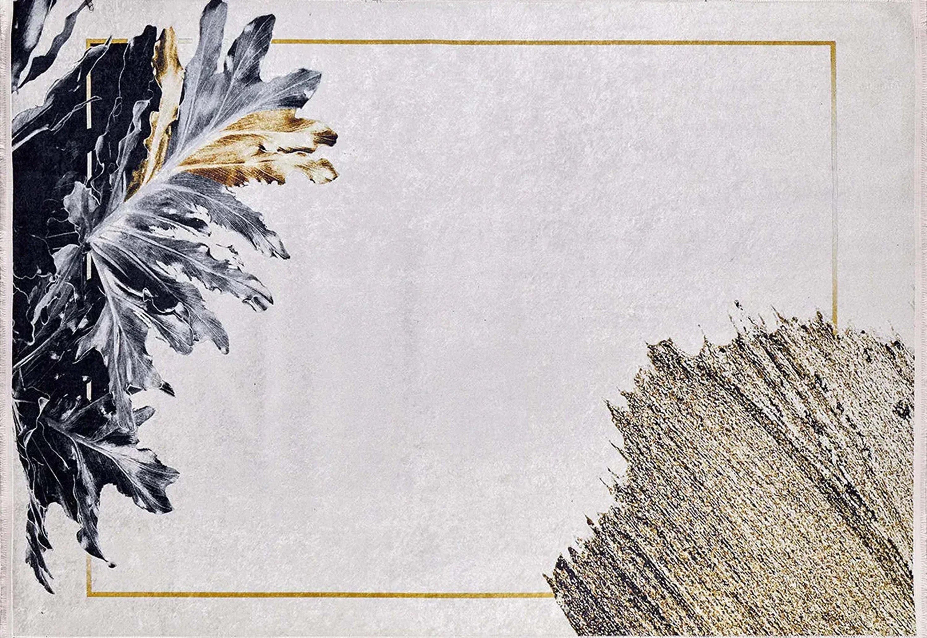 Beyaz Bej Yaprak Desenli Vintage Halı-Pera Halı