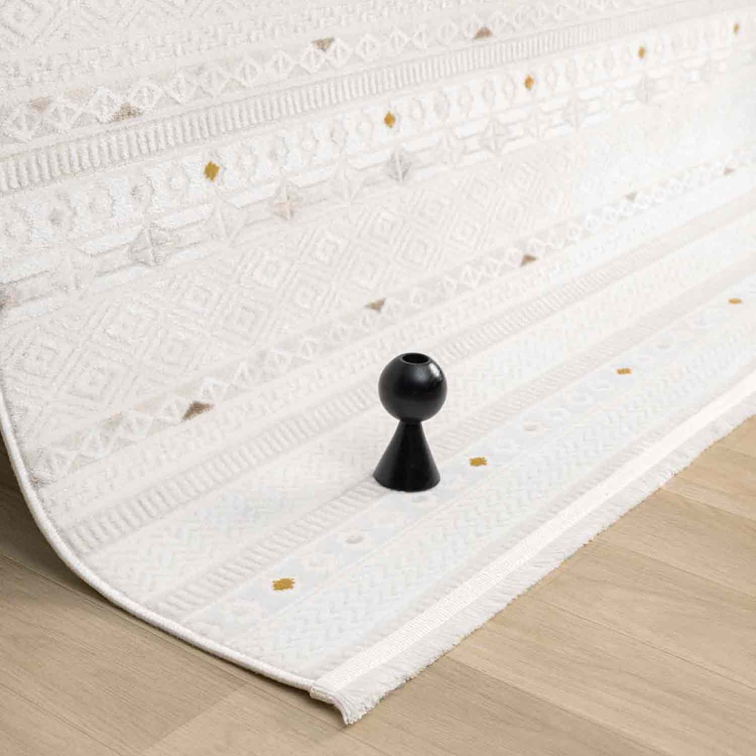 Beyaz Çok Renkli Etnik Şerit Desenli Modern Halı-Pera Halı