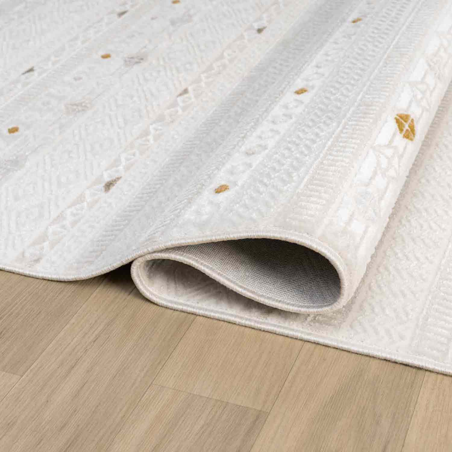 Beyaz Çok Renkli Etnik Şerit Desenli Modern Halı-Pera Halı