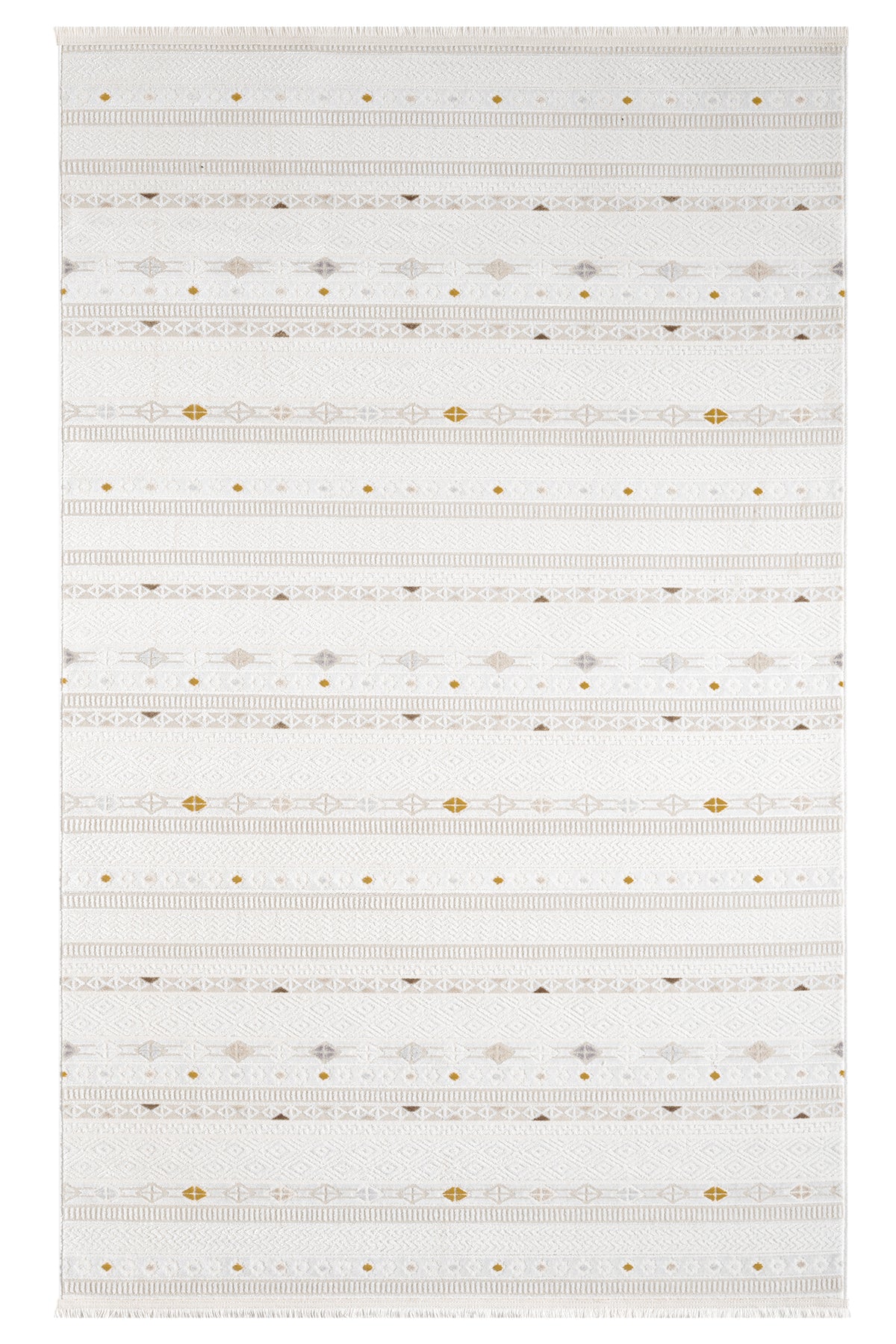 Beyaz Çok Renkli Etnik Şerit Desenli Modern Halı-Pera Halı