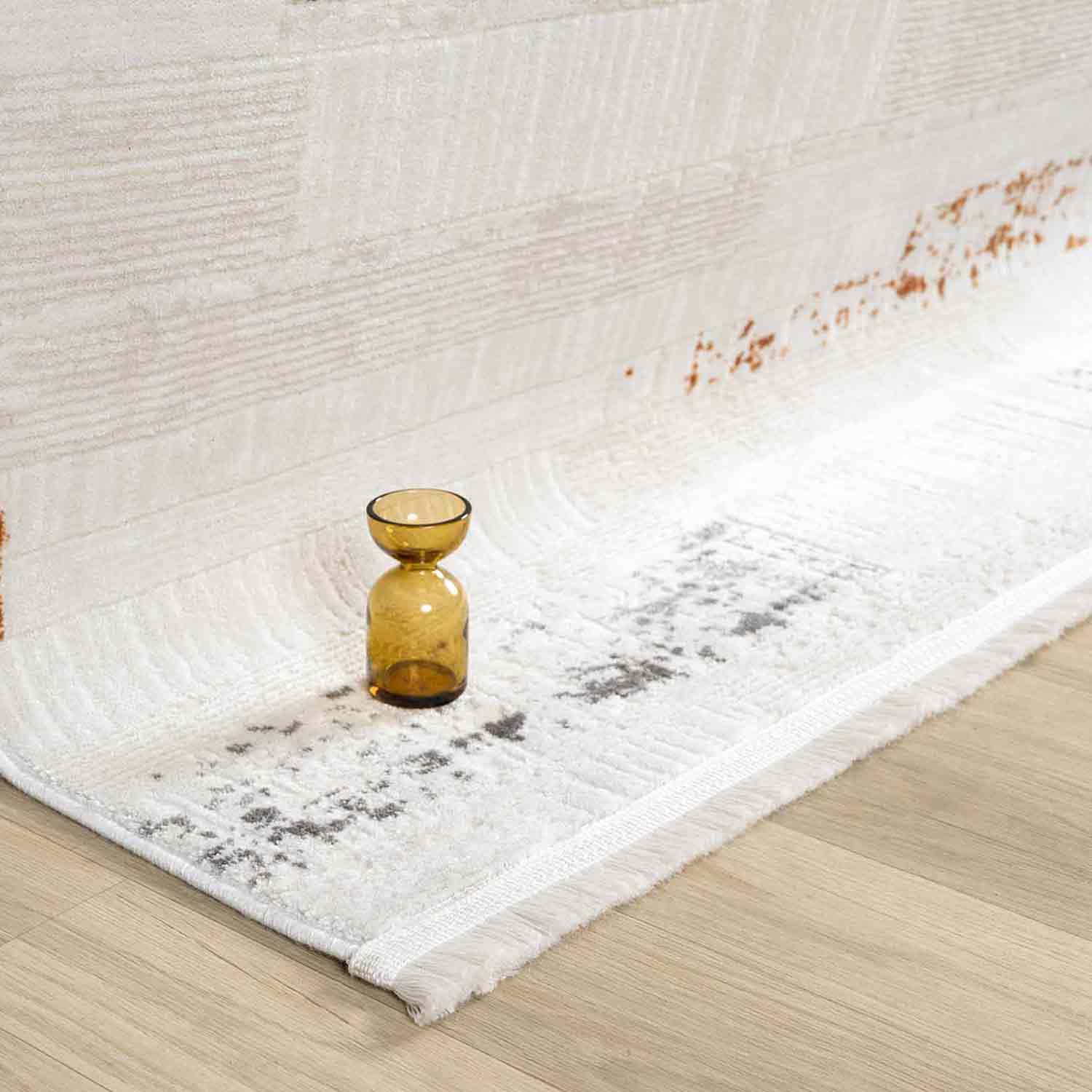 Beyaz Çok Renkli Yatay Blok Desenli Modern Halı-Pera Halı