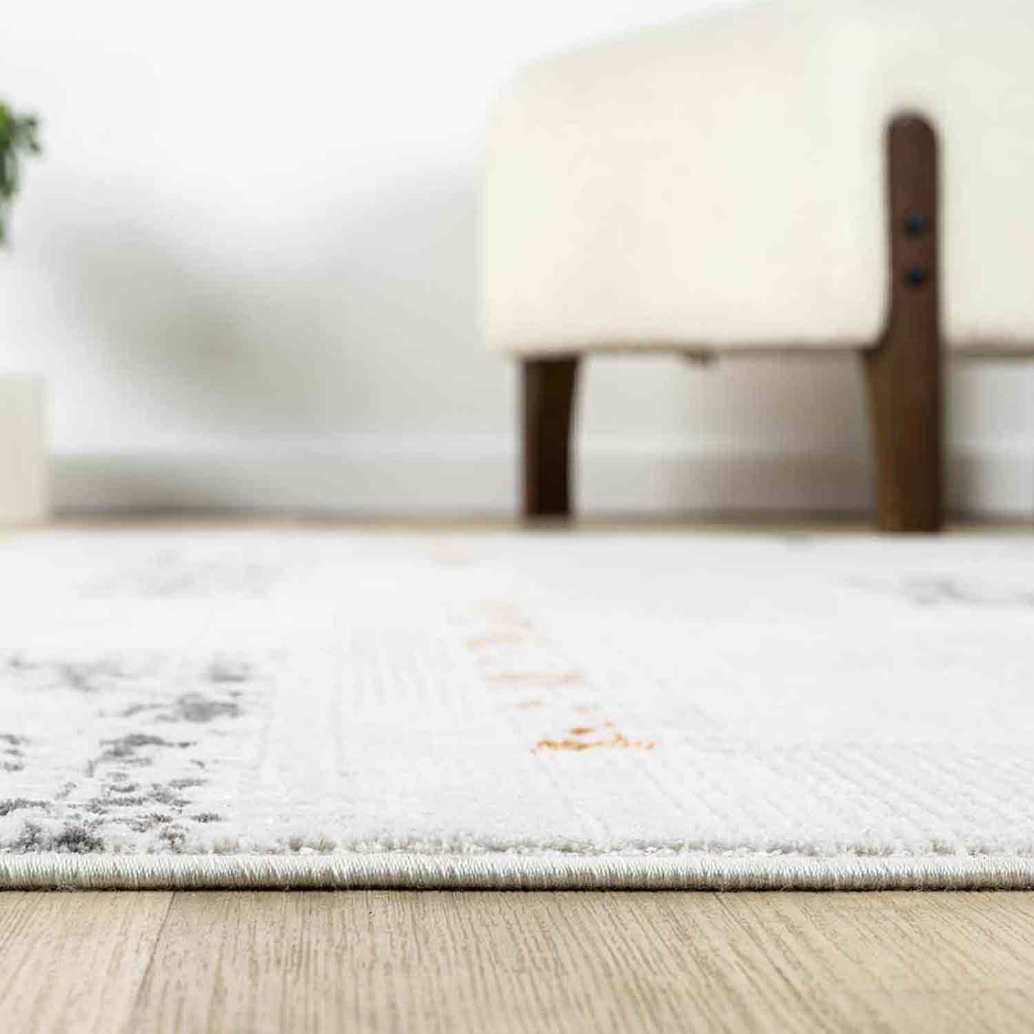 Beyaz Çok Renkli Yatay Blok Desenli Modern Halı-Pera Halı