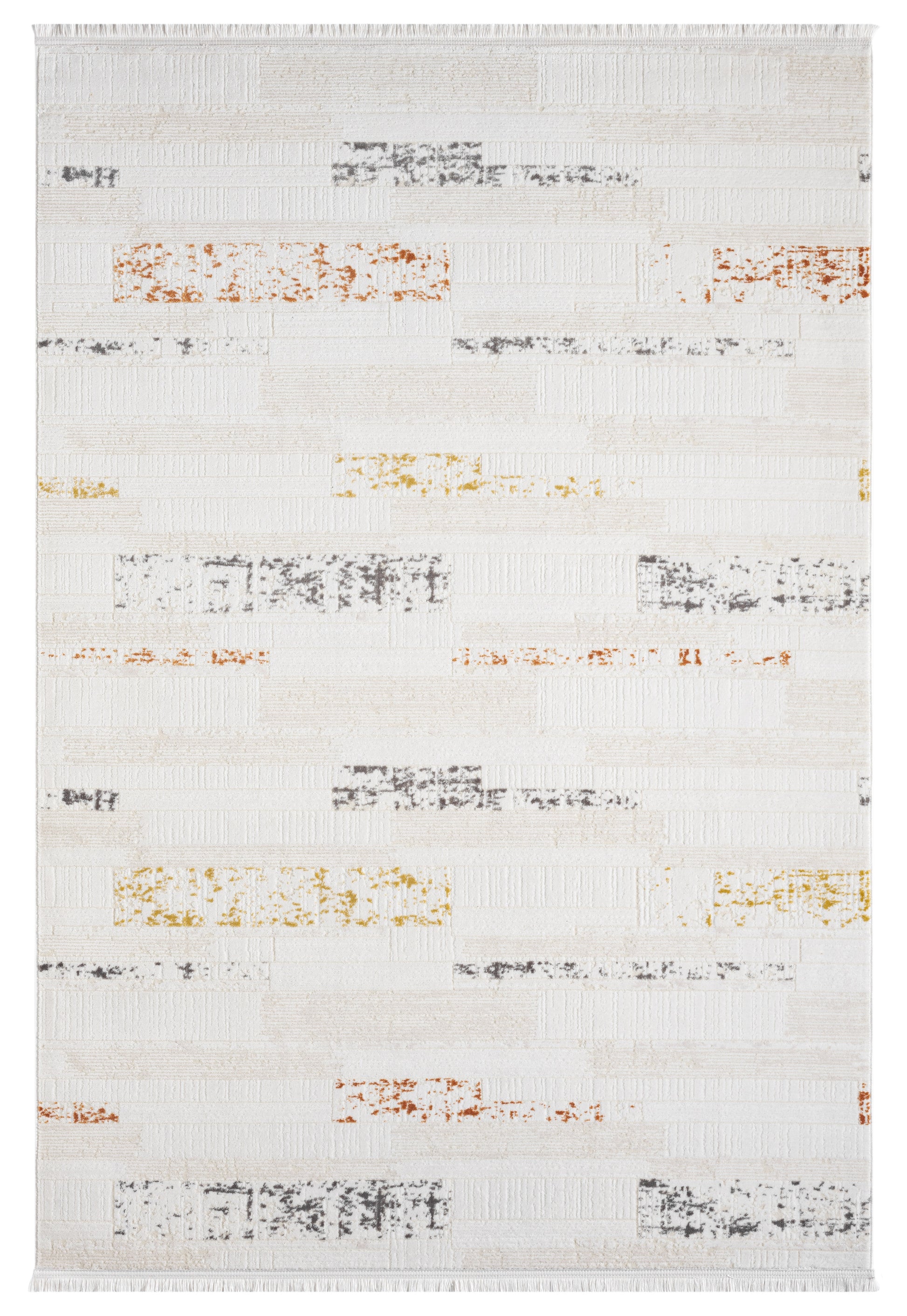 Beyaz Çok Renkli Yatay Blok Desenli Modern Halı-Pera Halı