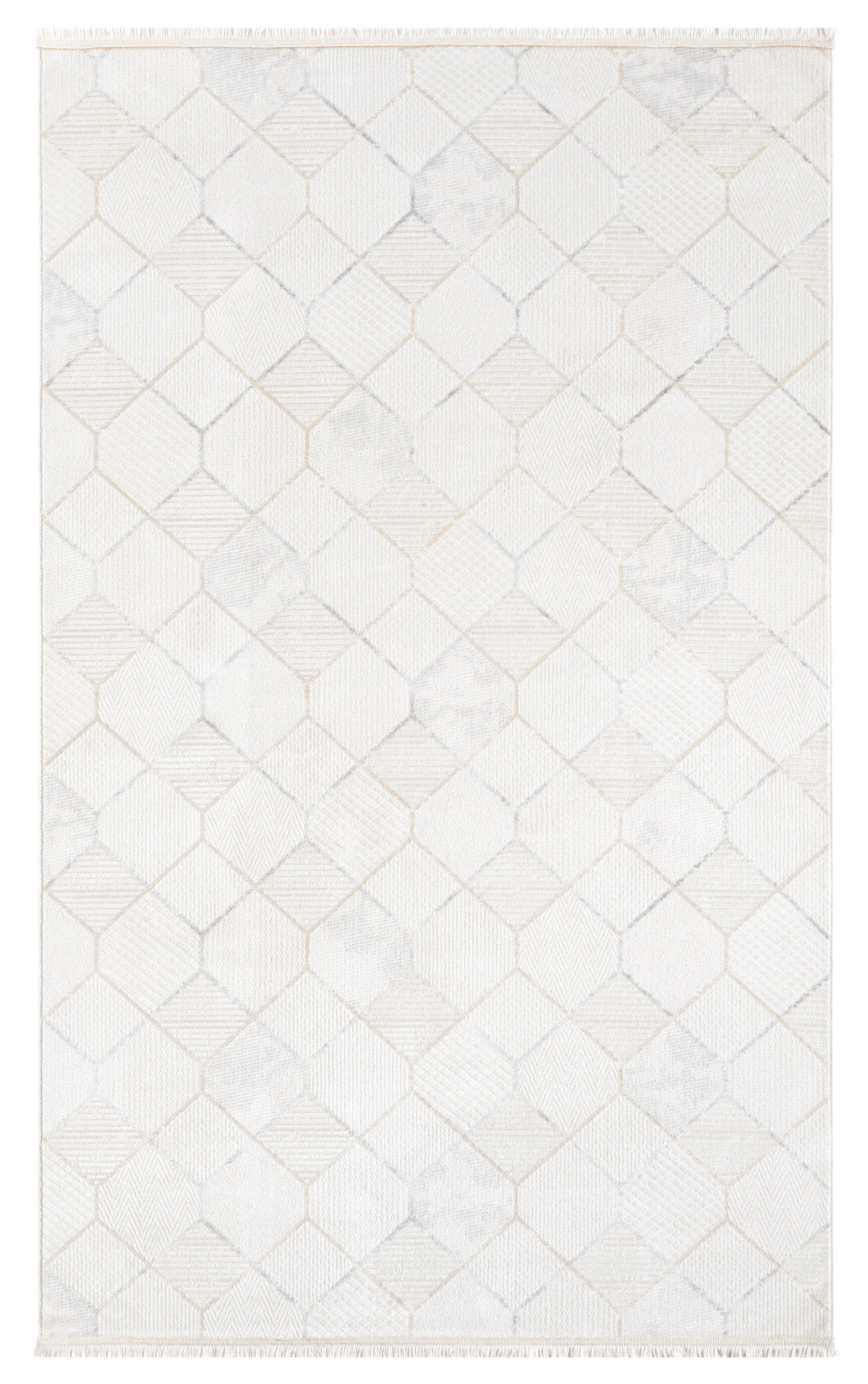 Beyaz Gri Altıgen Geometrik Modern Halı-Pera Halı