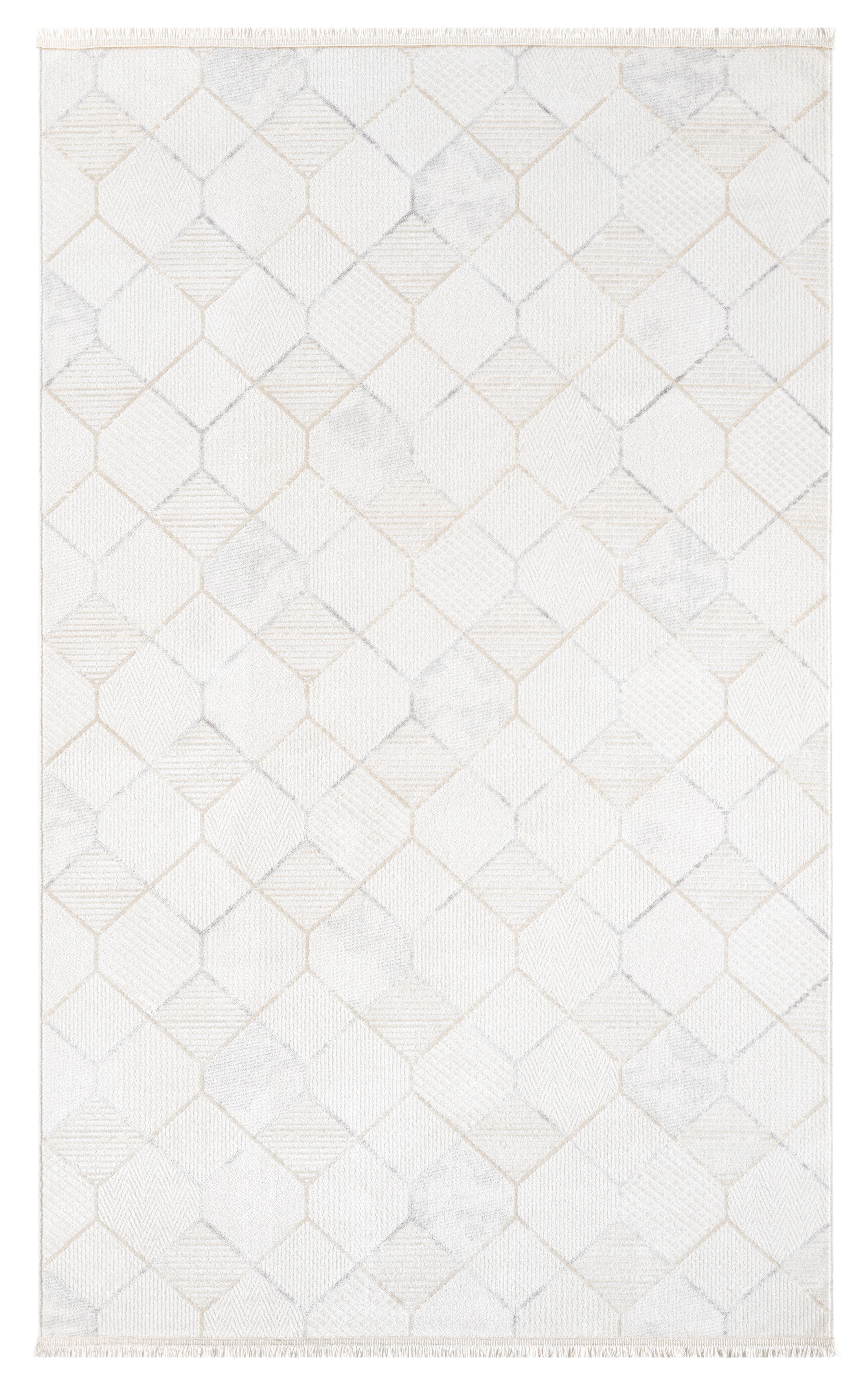 Beyaz Gri Altıgen Geometrik Modern Halı-Pera Halı