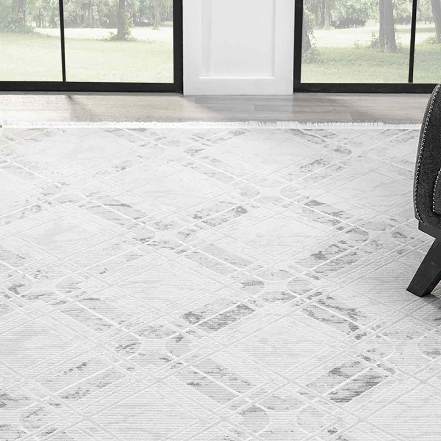 Beyaz Gri Baklava Geometrik Modern Halı-Pera Halı