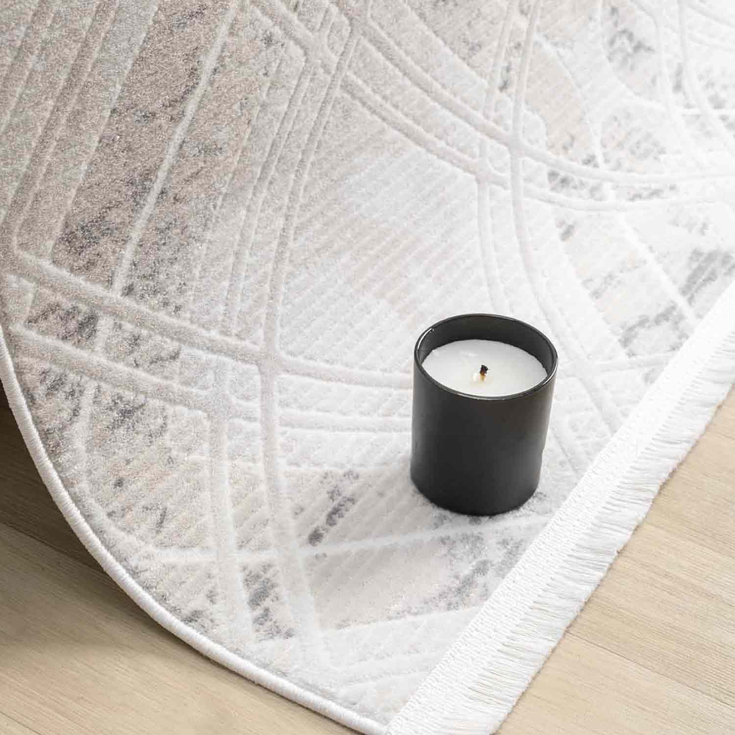 Beyaz Gri Baklava Geometrik Modern Halı-Pera Halı