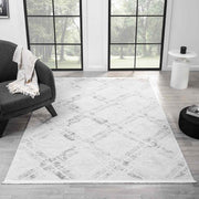 Beyaz Gri Baklava Geometrik Modern Halı-Pera Halı