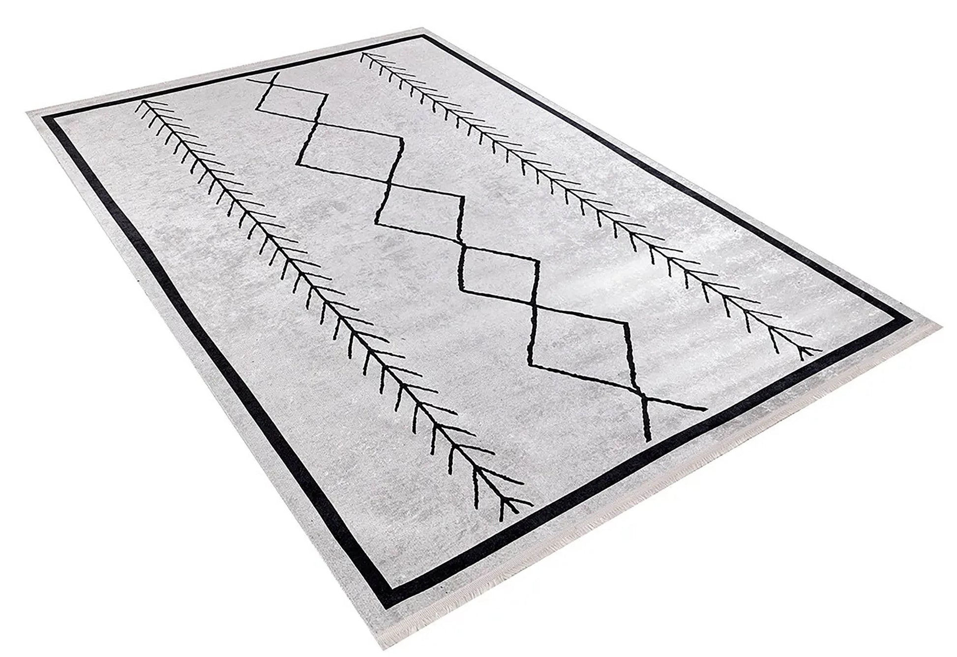 Beyaz Gri Bohem Geometrik İskandinav Desenli Salon Halısı-Pera Halı