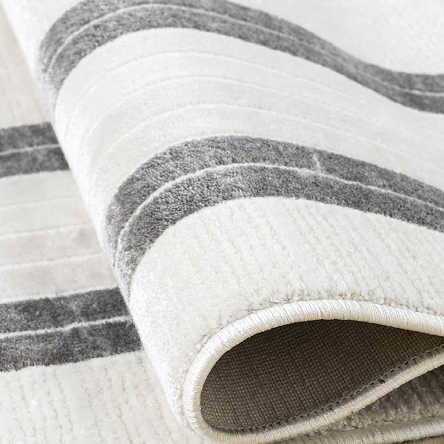 Beyaz Gri Dikdörtgen Bordürlü Modern Halı-Pera Halı