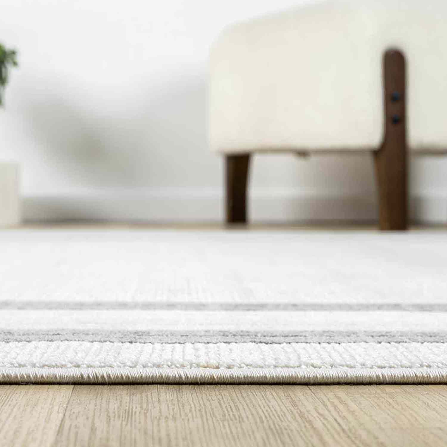 Beyaz Gri Dikdörtgen Bordürlü Modern Halı-Pera Halı