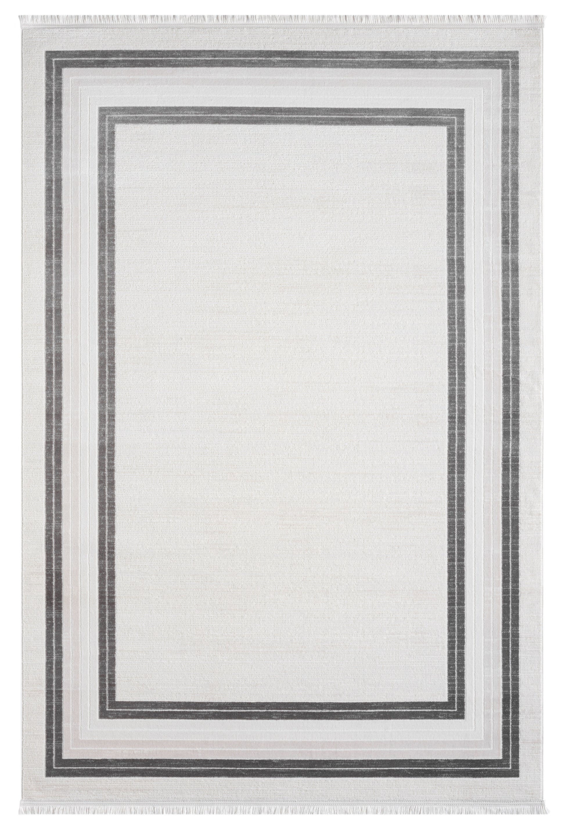 Beyaz Gri Dikdörtgen Bordürlü Modern Halı-Pera Halı