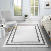 Beyaz Gri Dikdörtgen Bordürlü Modern Halı-Pera Halı