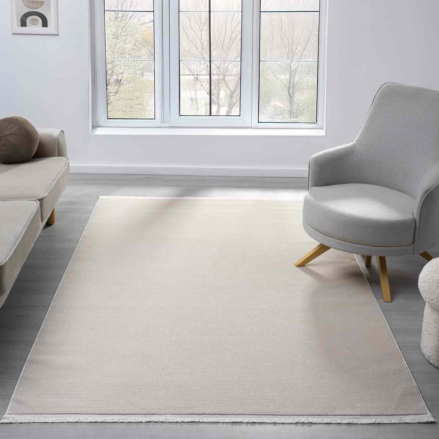 Beyaz Gri Düz Dokulu Modern Halı-Pera Halı