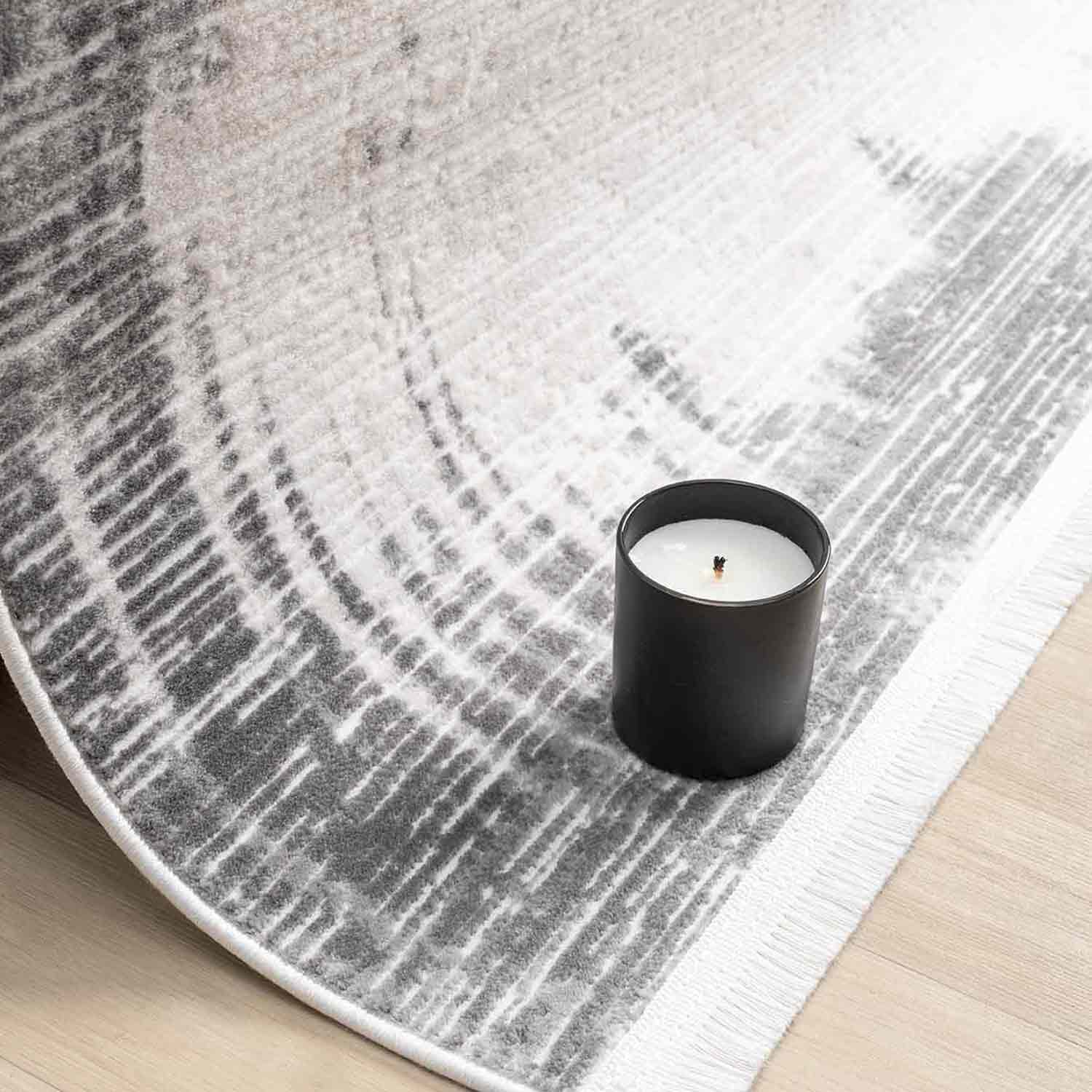 Beyaz Gri Eskitme Bordürlü Soyut Modern Halı-Pera Halı