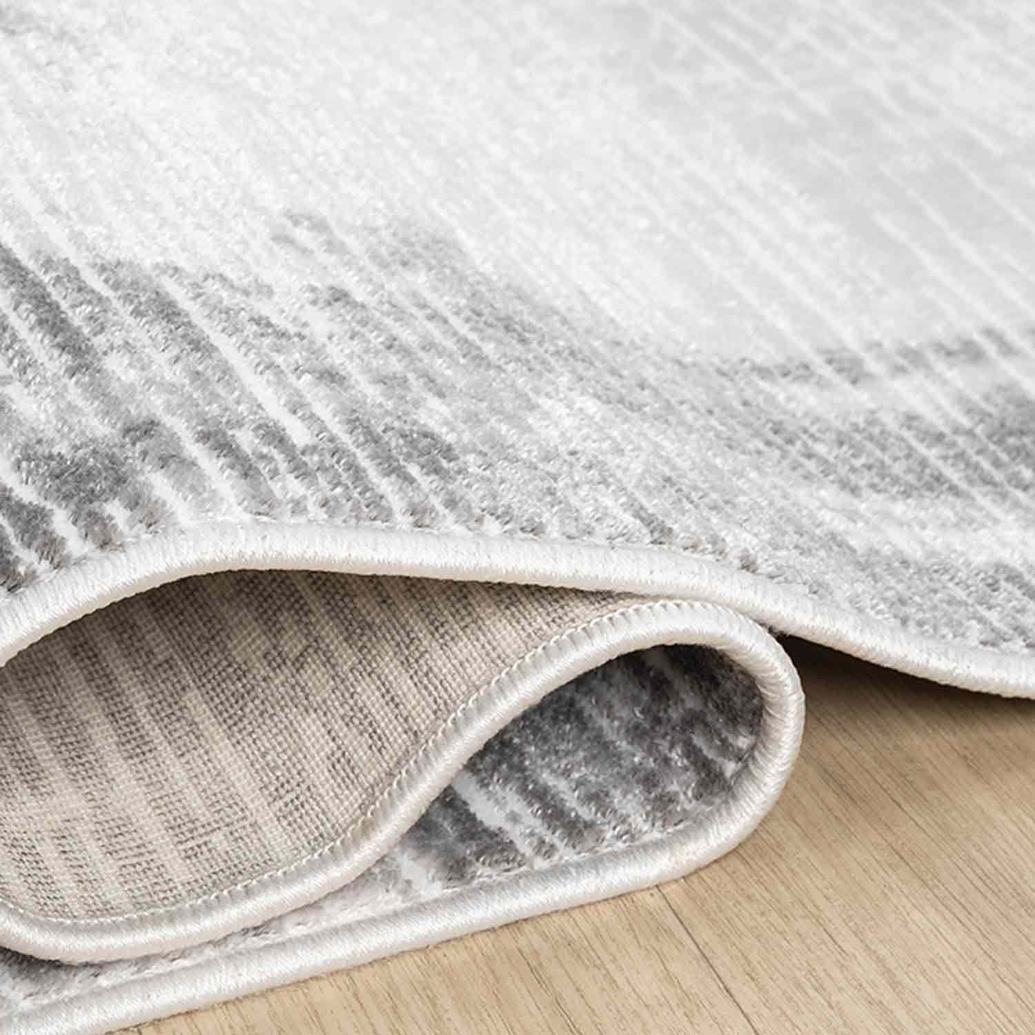 Beyaz Gri Eskitme Bordürlü Soyut Modern Halı-Pera Halı