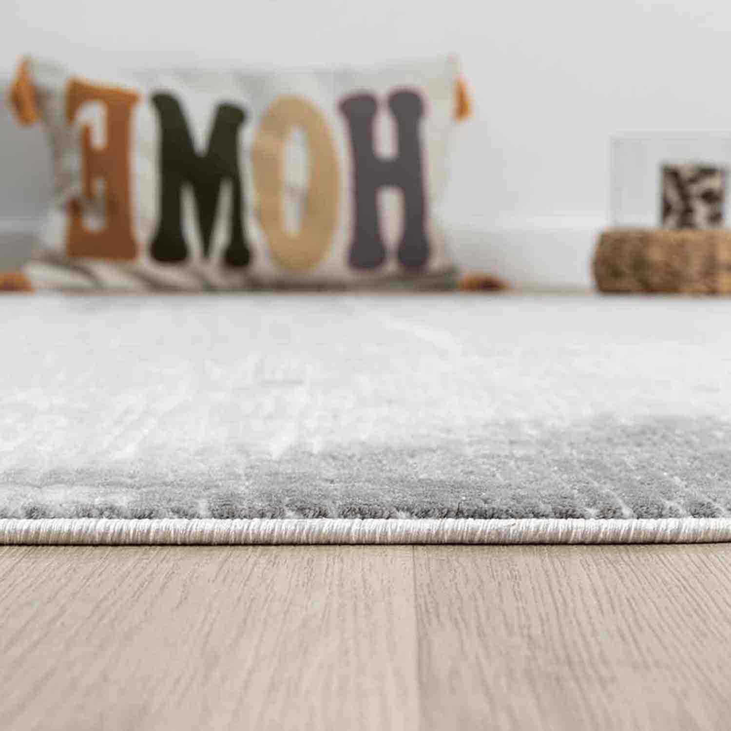 Beyaz Gri Eskitme Bordürlü Soyut Modern Halı-Pera Halı