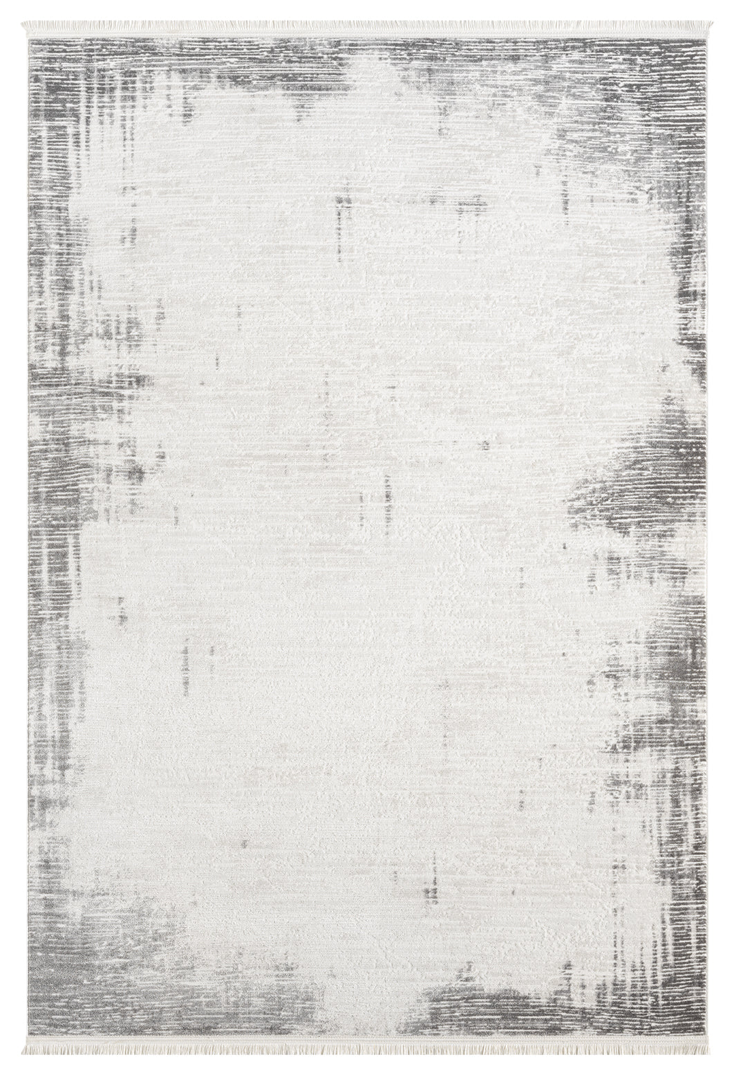 Beyaz Gri Eskitme Bordürlü Soyut Modern Halı-Pera Halı