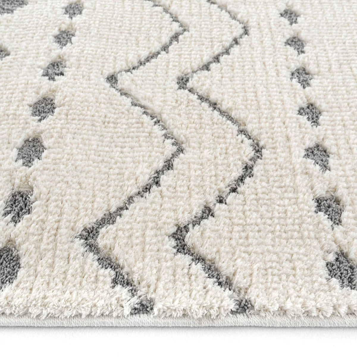 Beyaz Gri Etnik Geometrik Saçaklı Modern Halı-Pera Halı