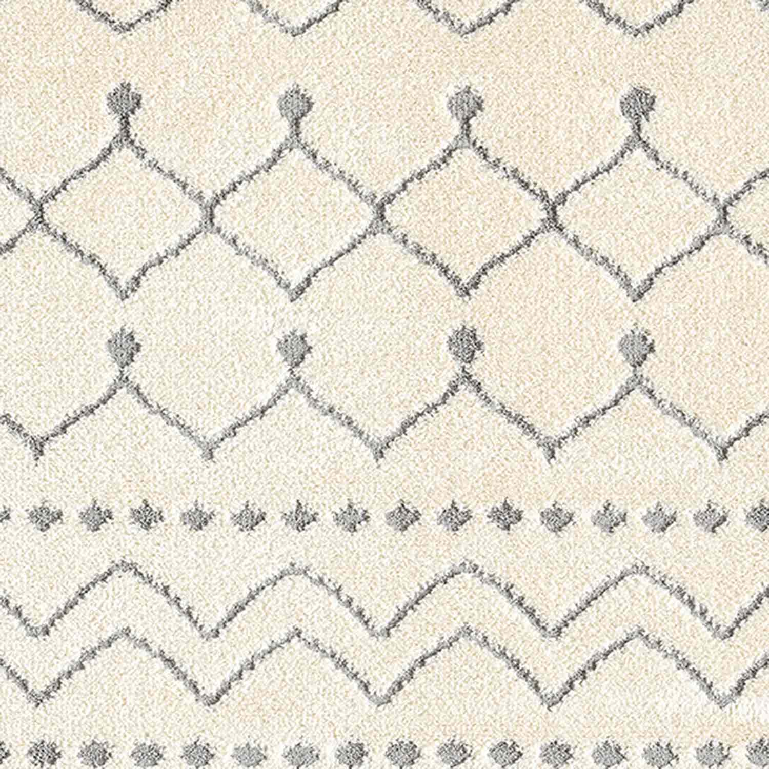 Beyaz Gri Etnik Geometrik Saçaklı Modern Halı-Pera Halı