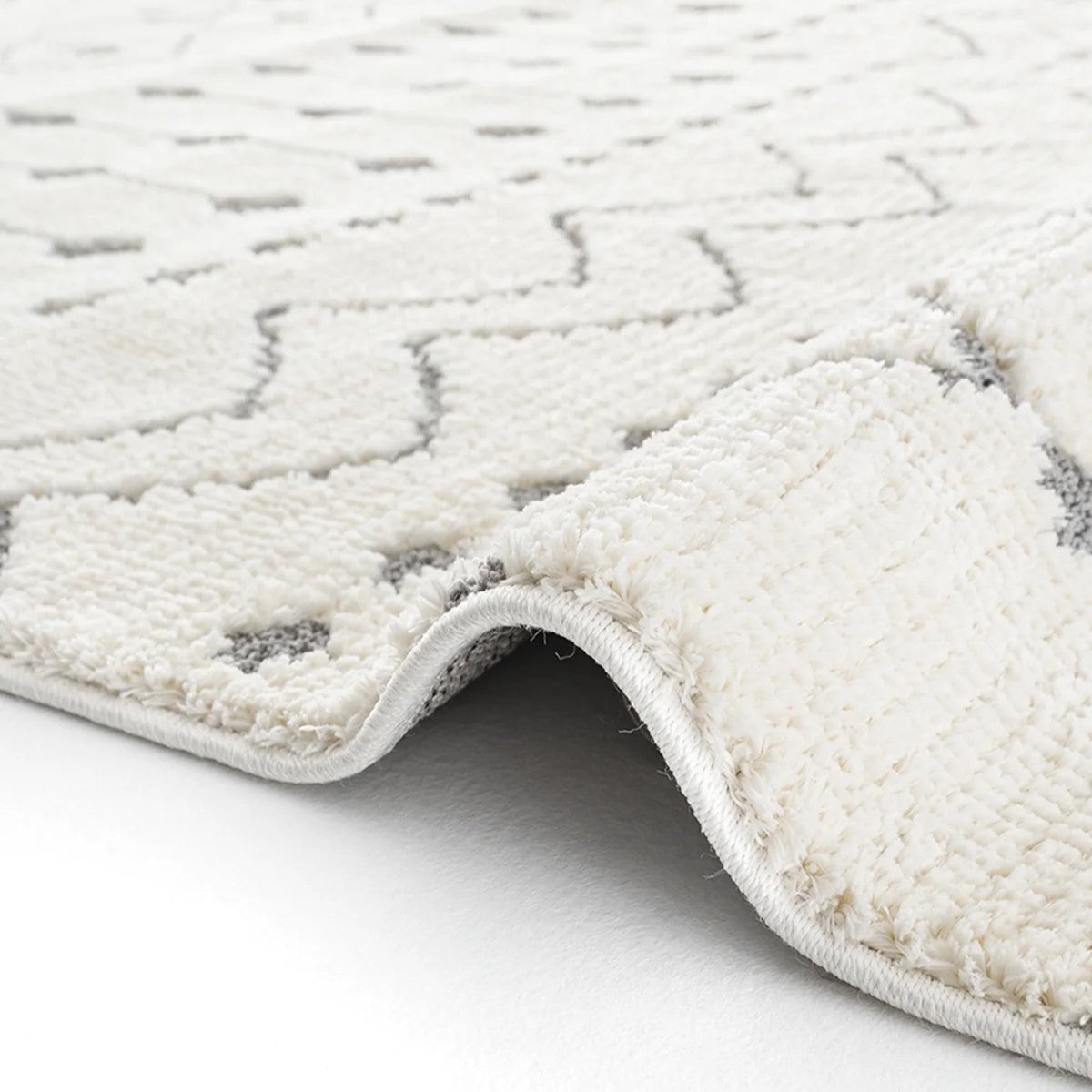 Beyaz Gri Etnik Geometrik Saçaklı Modern Halı-Pera Halı