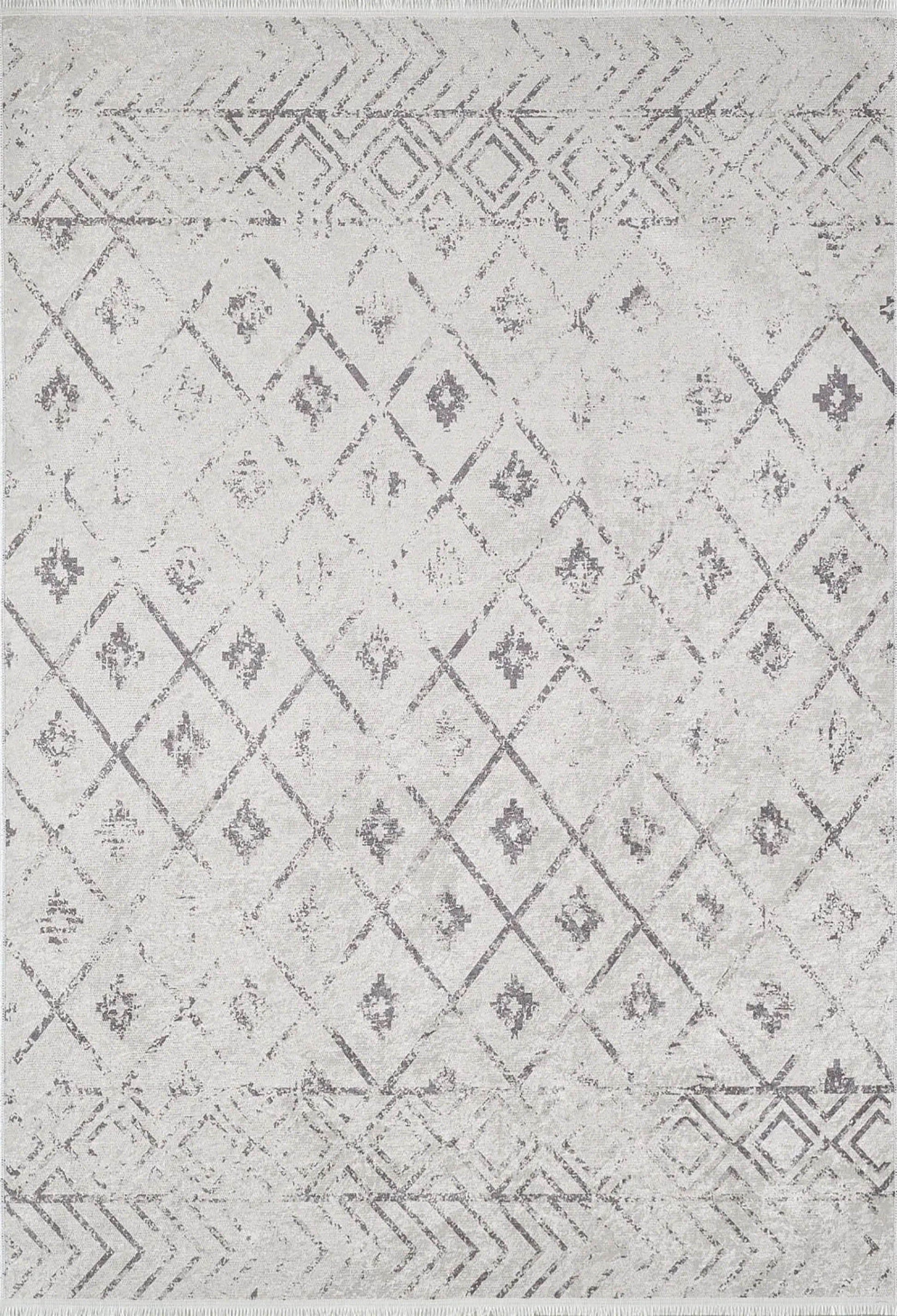 Beyaz Gri Geometrik Antika Benzersiz Vintage Halı-Pera Halı