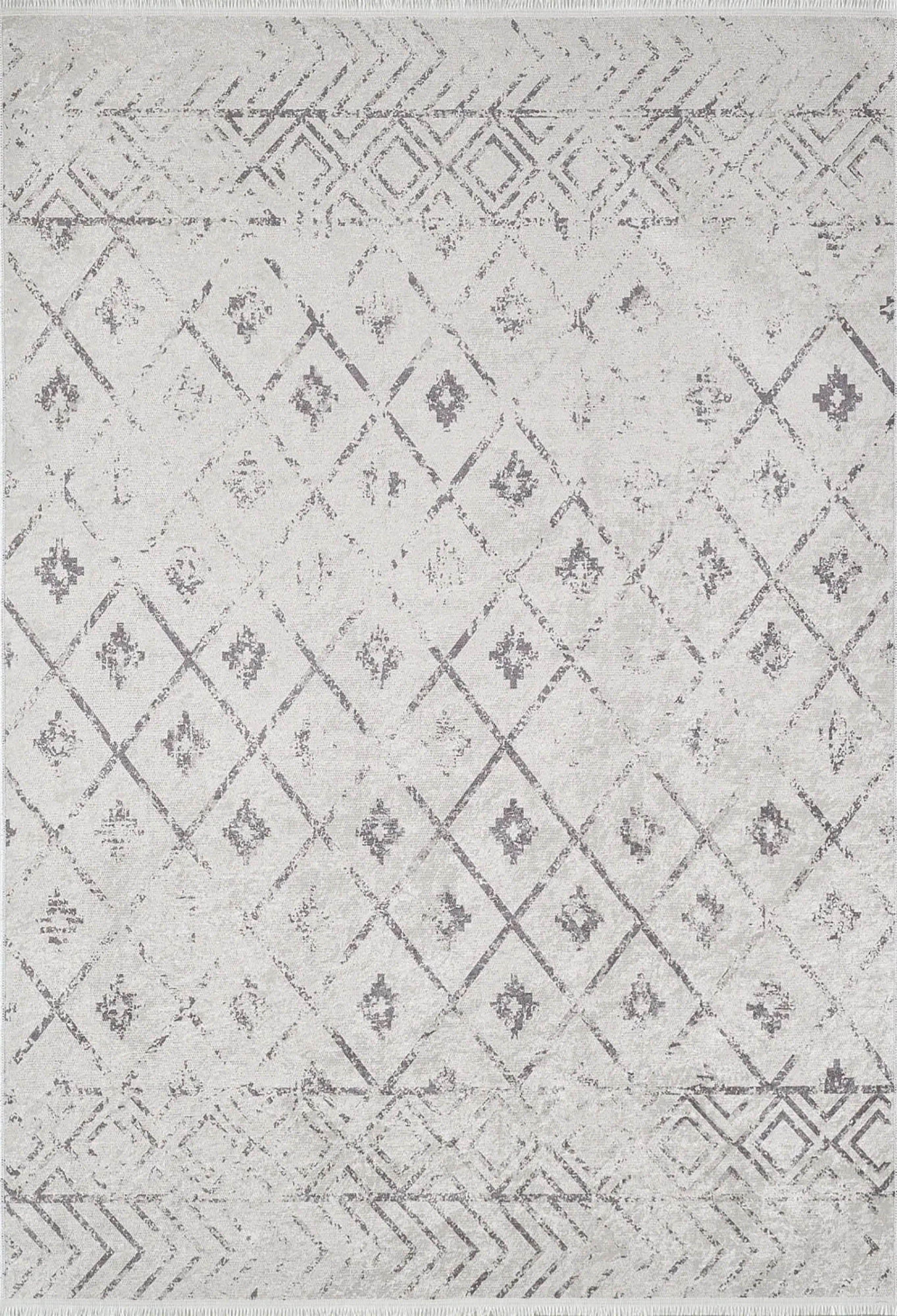 Beyaz Gri Geometrik Antika Benzersiz Vintage Halı-Pera Halı